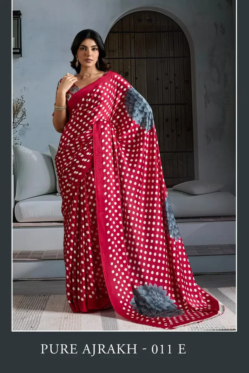 Pure Ajrakh 011 a to F Modal Satin Ajrakh Printed Saree