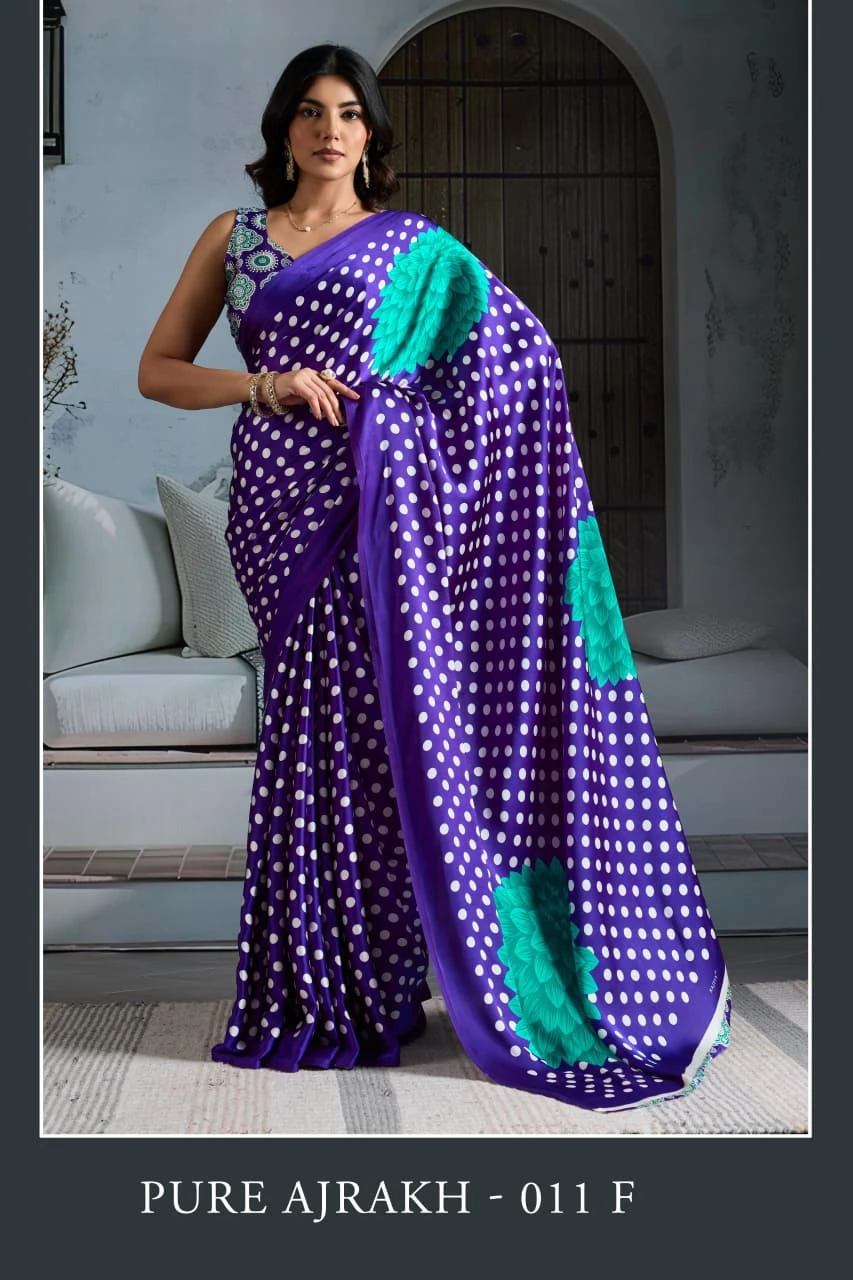 Pure Ajrakh 011 a to F Modal Satin Ajrakh Printed Saree