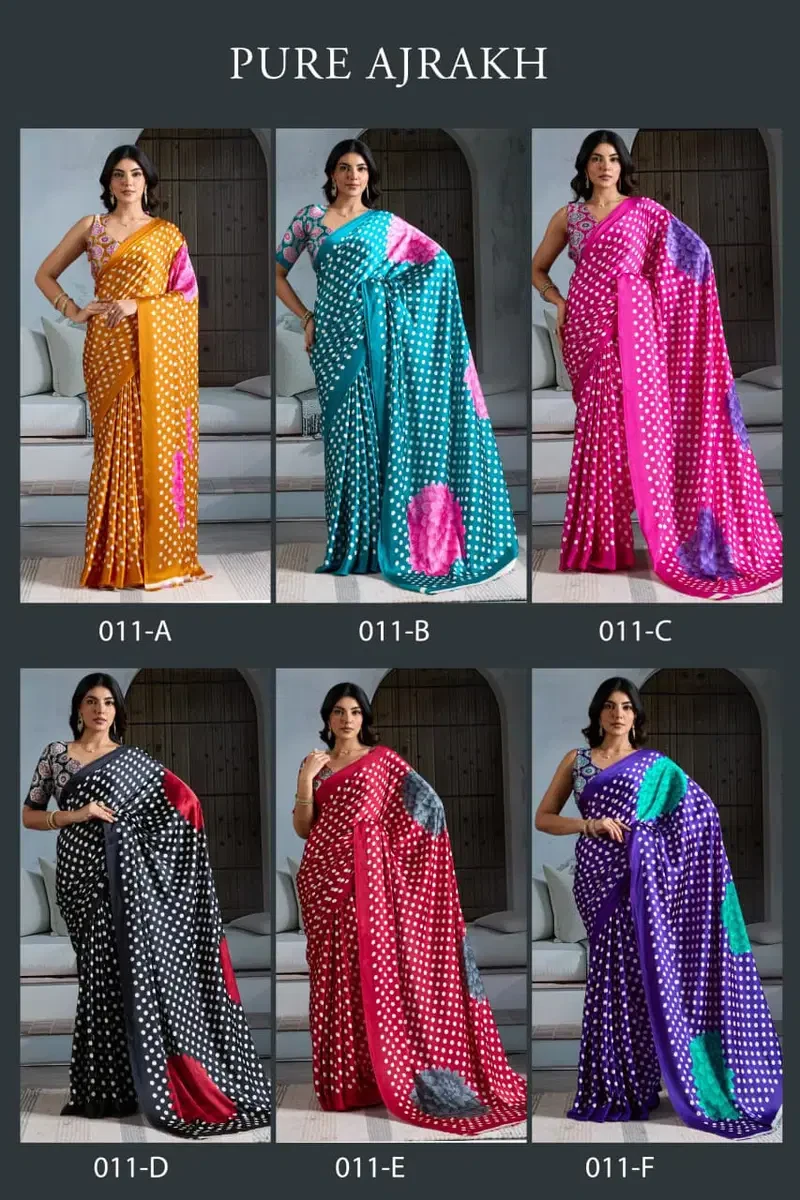 Pure Ajrakh 011 a to F Modal Satin Ajrakh Printed Saree