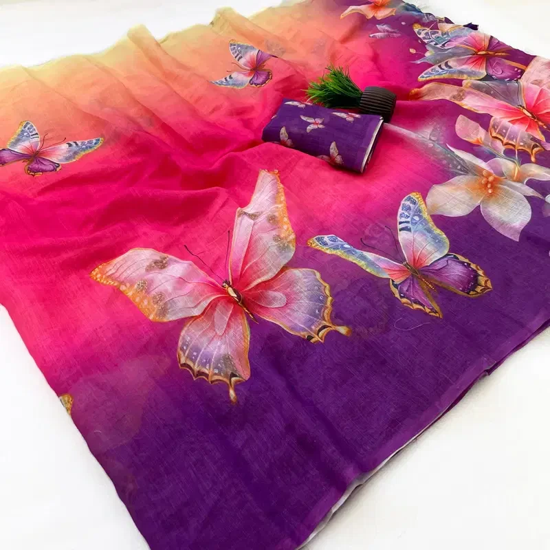 Rajyog Indira Linen Vol 2 Soft Linen Butterfly Printed Fancy Saree Collection