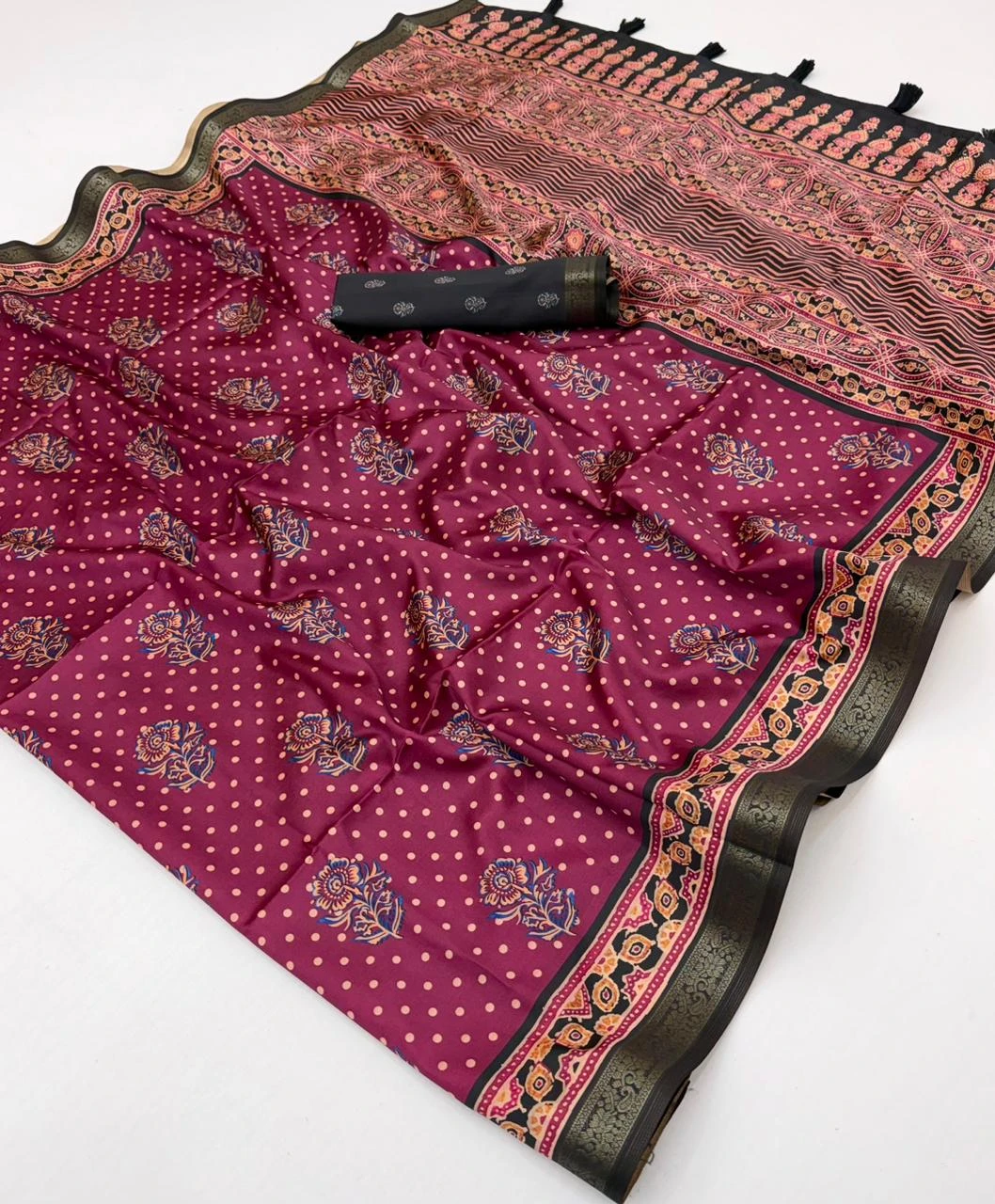 Rajyog Prishya Silk Ajrakh Printed Fancy Saree Collection