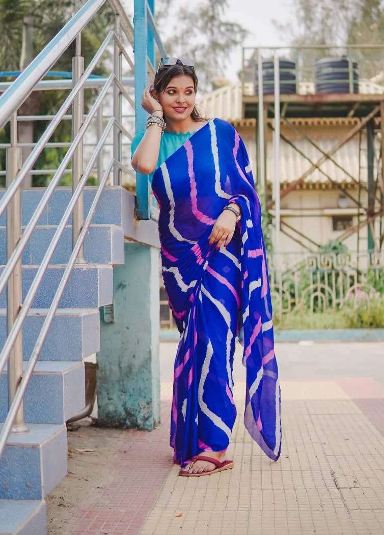 Sb Leheriya Pure Chinon Leheriya Worked Saree Collection - Image 11