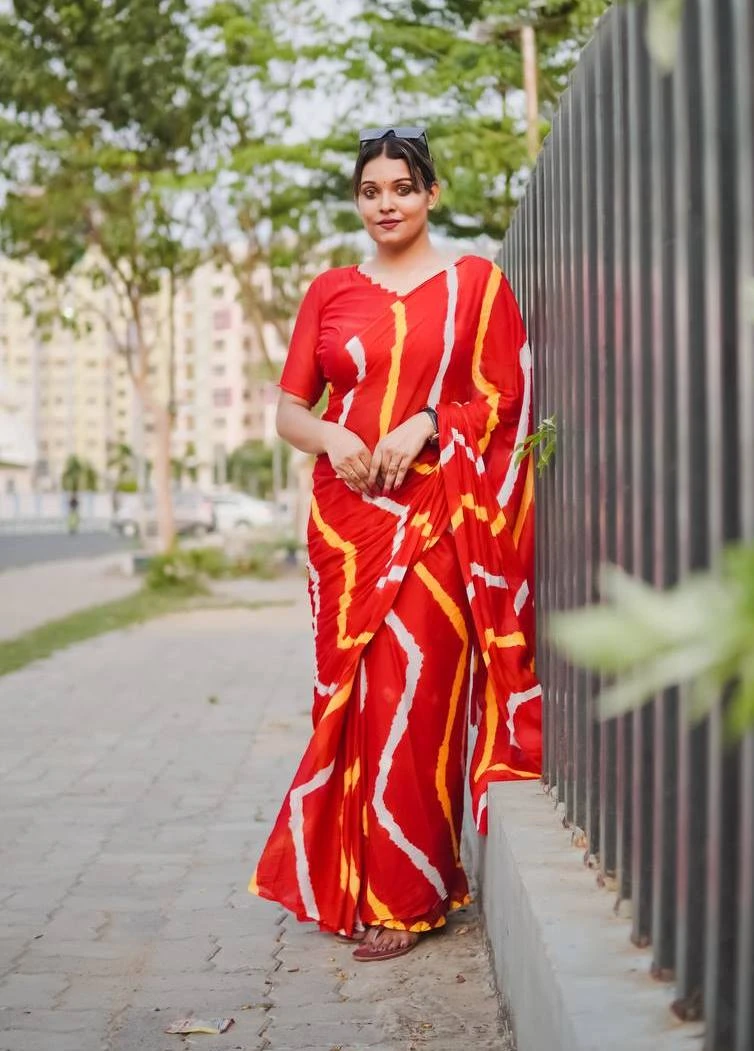 Sb Leheriya Pure Chinon Leheriya Worked Saree Collection - Image 4