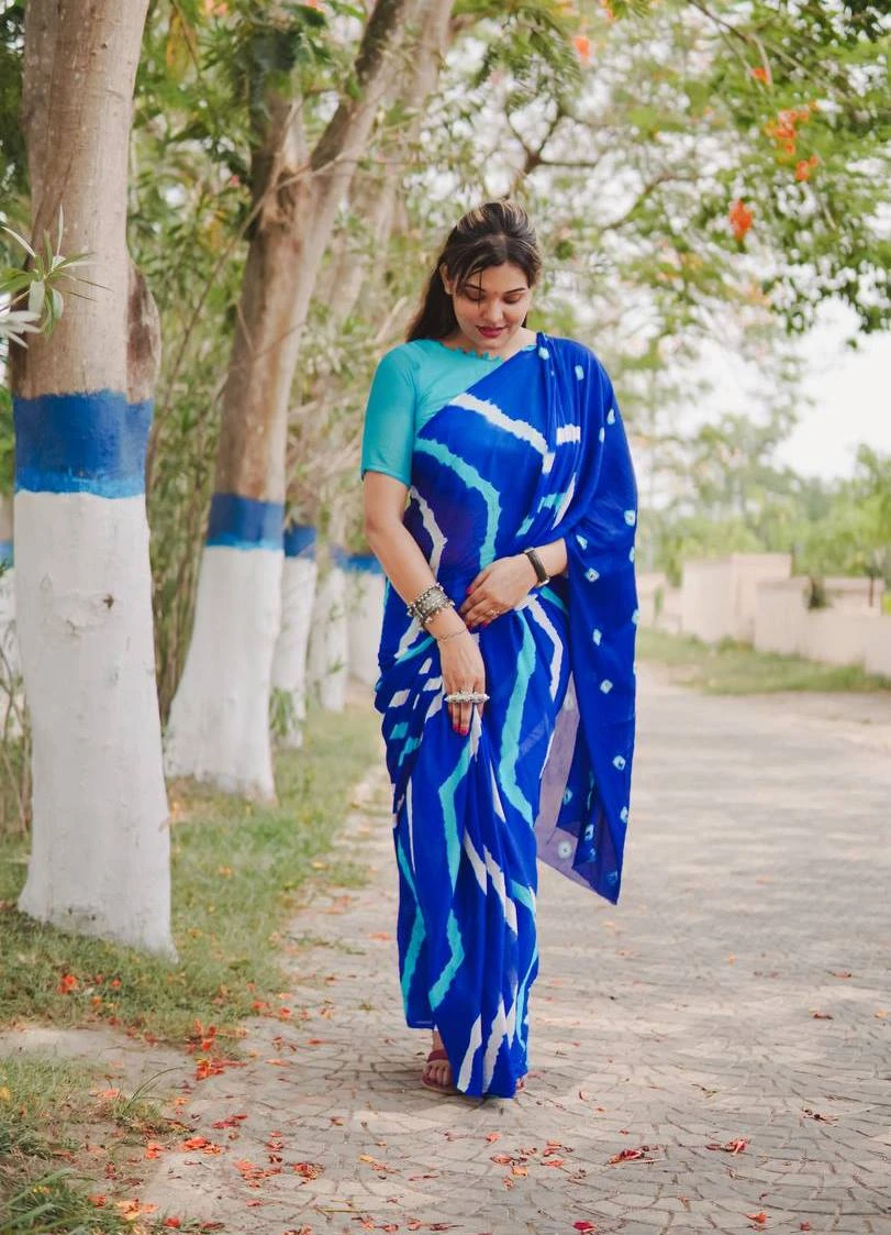 Sb Leheriya Pure Chinon Leheriya Worked Saree Collection - Image 5