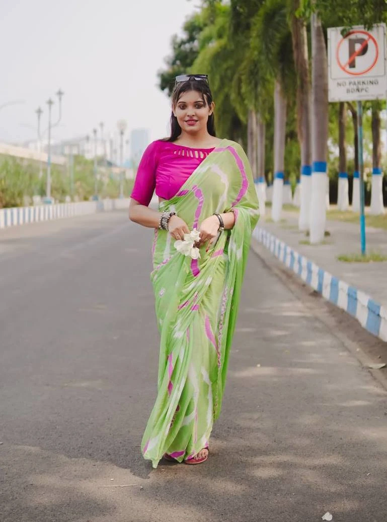 Sb Leheriya Pure Chinon Leheriya Worked Saree Collection - Image 6