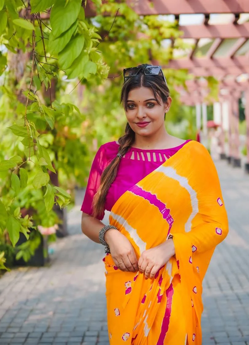 Sb Leheriya Pure Chinon Leheriya Worked Saree Collection - Image 7