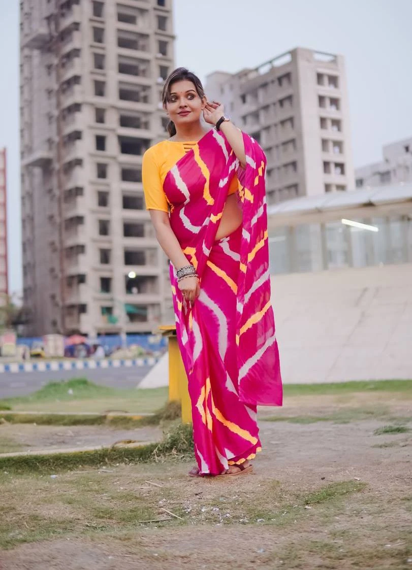 Sb Leheriya Pure Chinon Leheriya Worked Saree Collection - Image 8