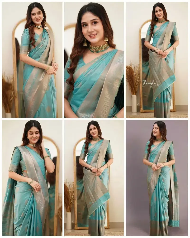 Soft Silk 6015 Lichi Silk Jacquard Worked Saree Collection - Image 9