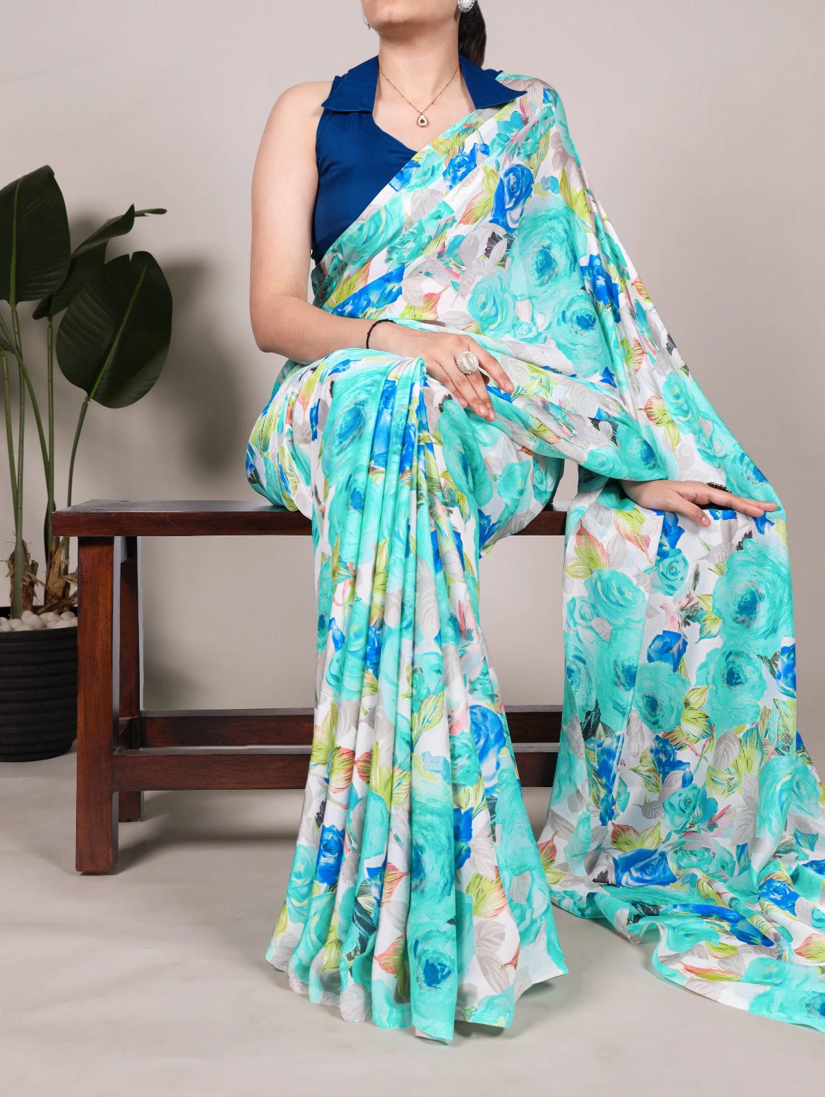 Taraa L 7017 Dull Satin Floral Printed Casual Wear Sarees - Image 2