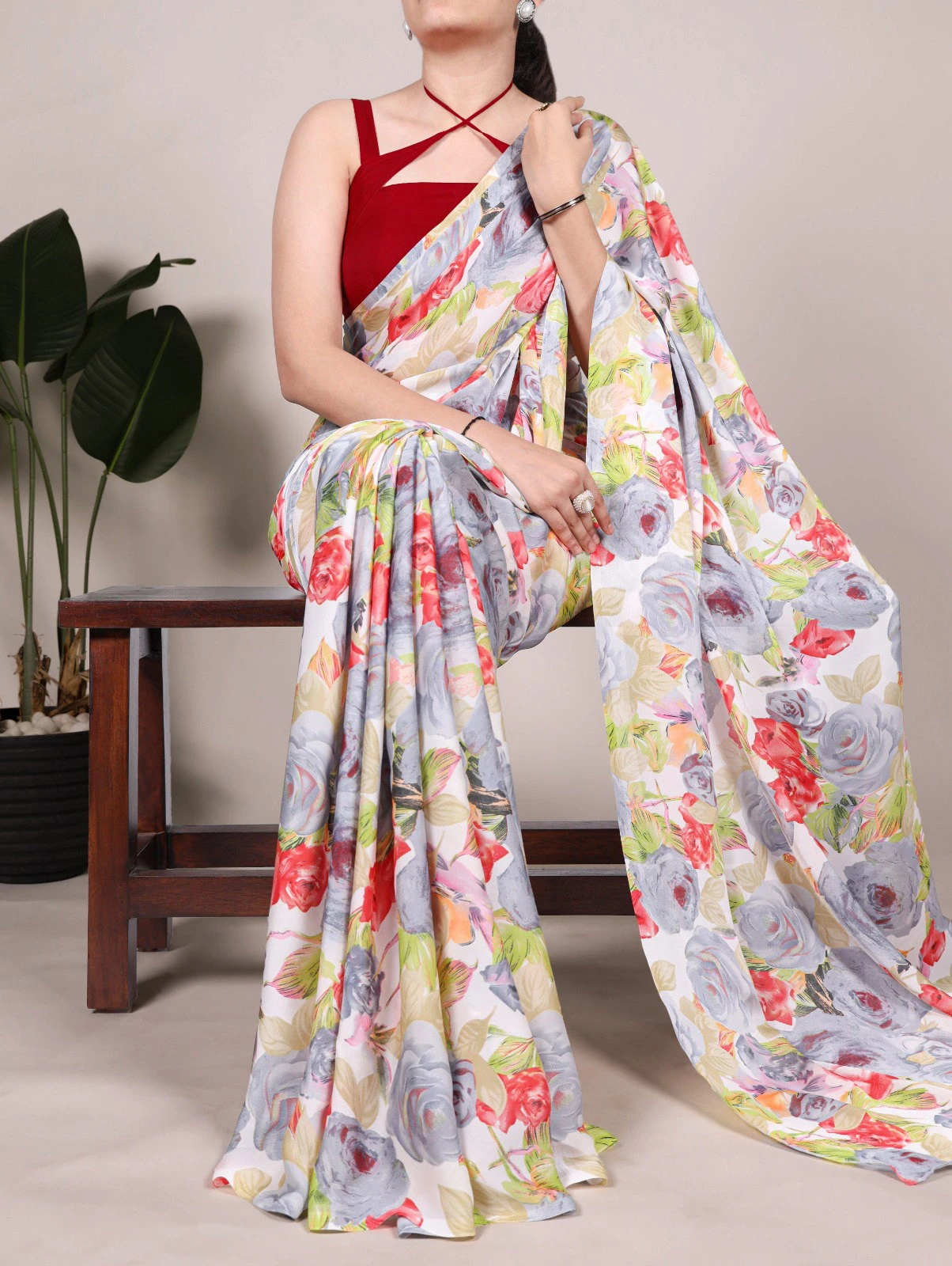 Taraa L 7017 Dull Satin Floral Printed Casual Wear Sarees - Image 4