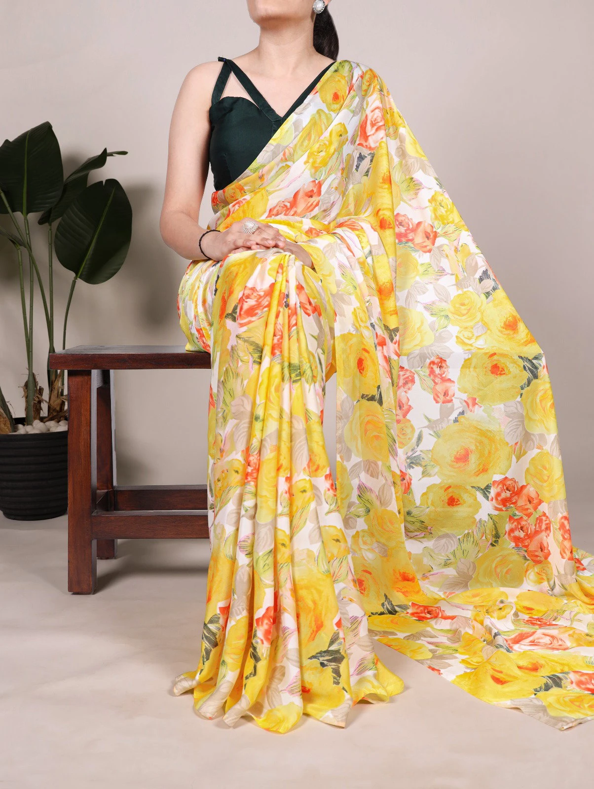 Taraa L 7017 Dull Satin Floral Printed Casual Wear Sarees - Image 5