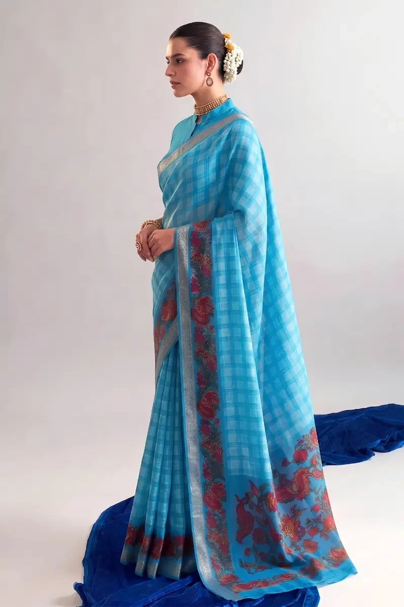 Taraa L 7035 Polyester Viscose Chanderi Printed Saree Collection