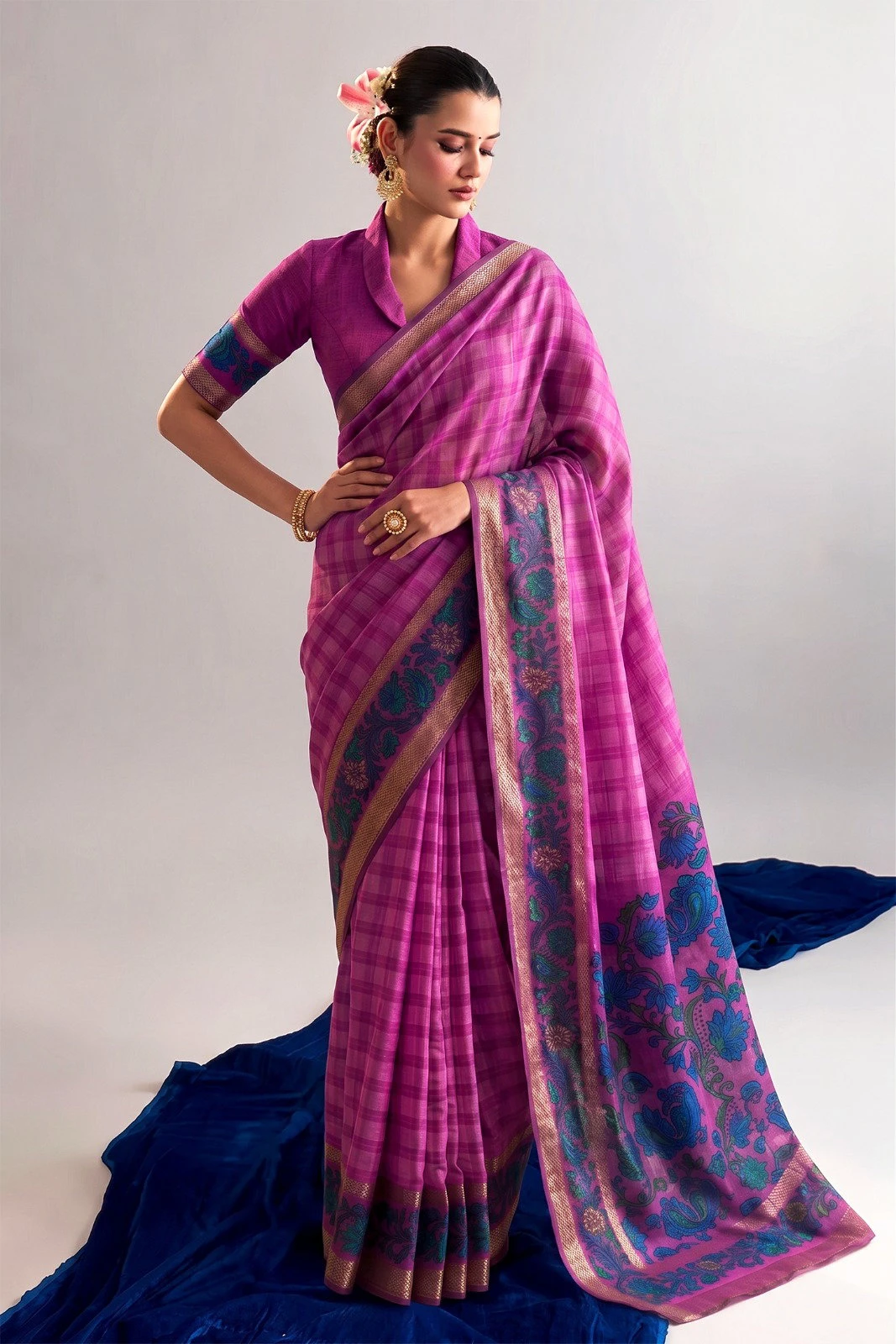 Taraa L 7035 Polyester Viscose Chanderi Printed Saree Collection