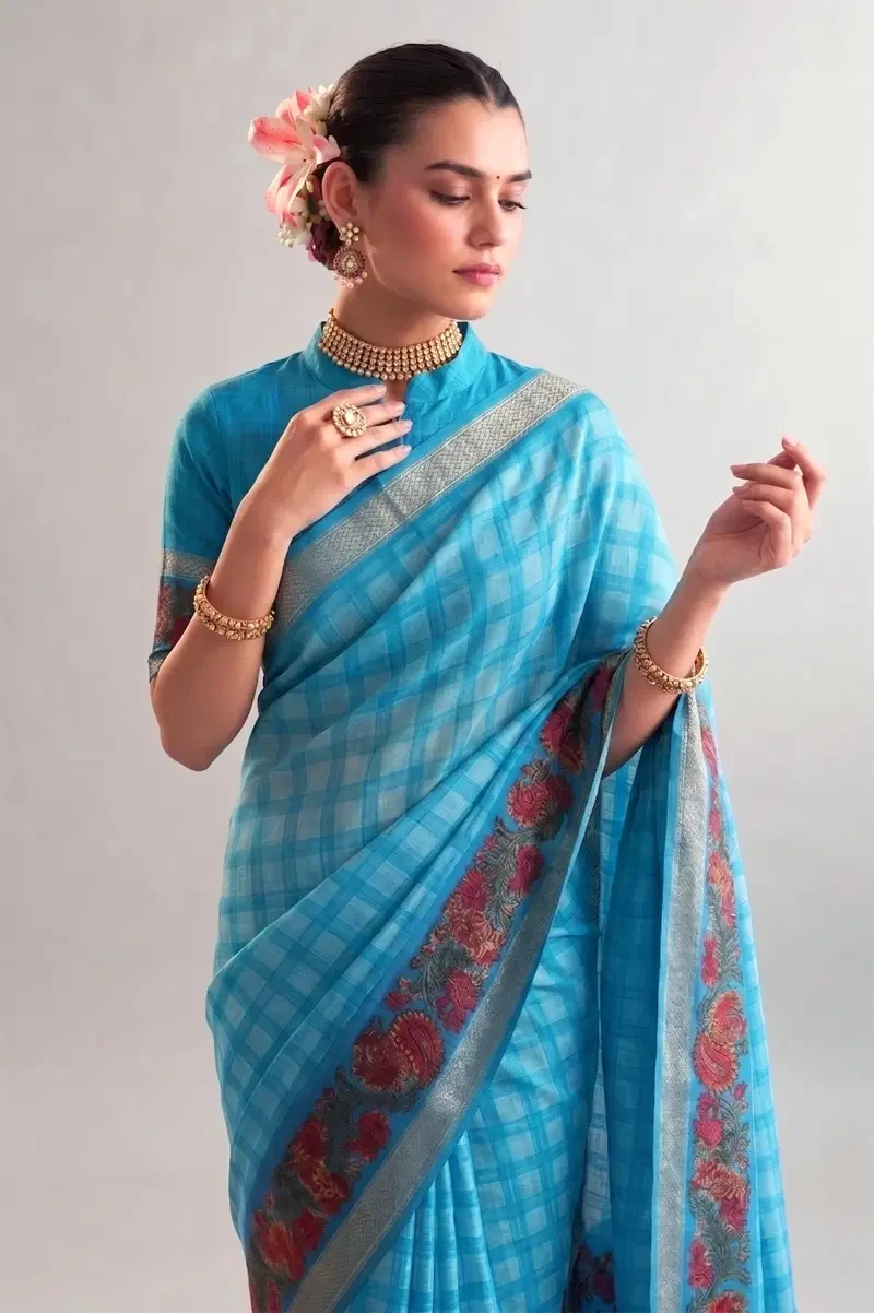 Taraa L 7035 Polyester Viscose Chanderi Printed Saree Collection