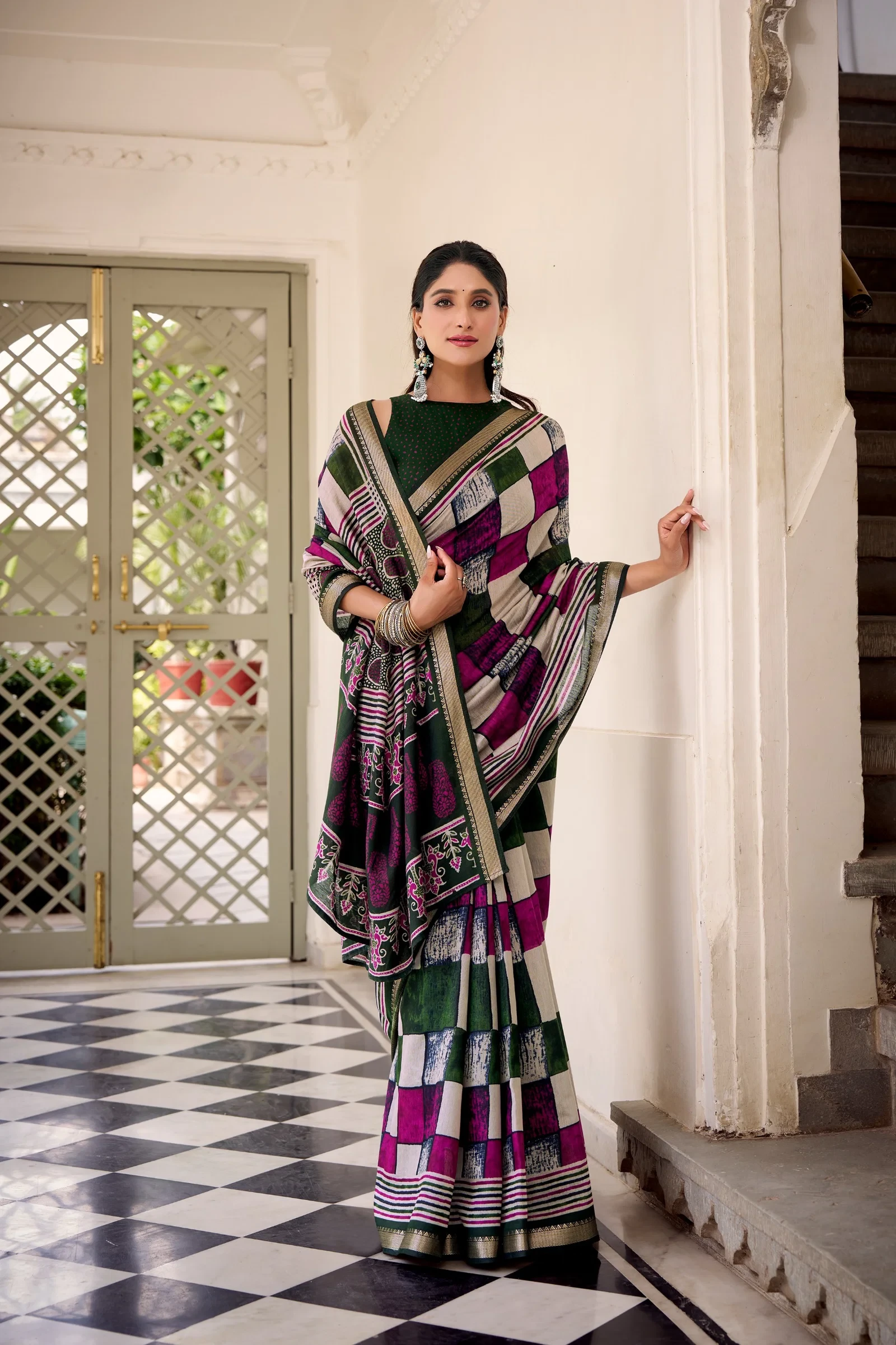 Taraa L 7045 Polyester Viscose Chanderi Printed Saree Collection