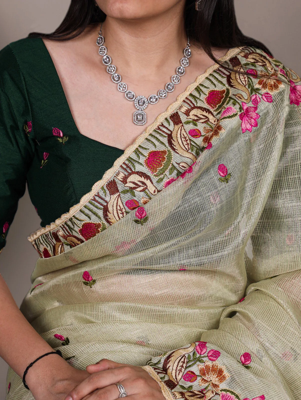 Taraa L 7400 Zari Kota Tissue Thread Embroidered Saree Collection - Image 12