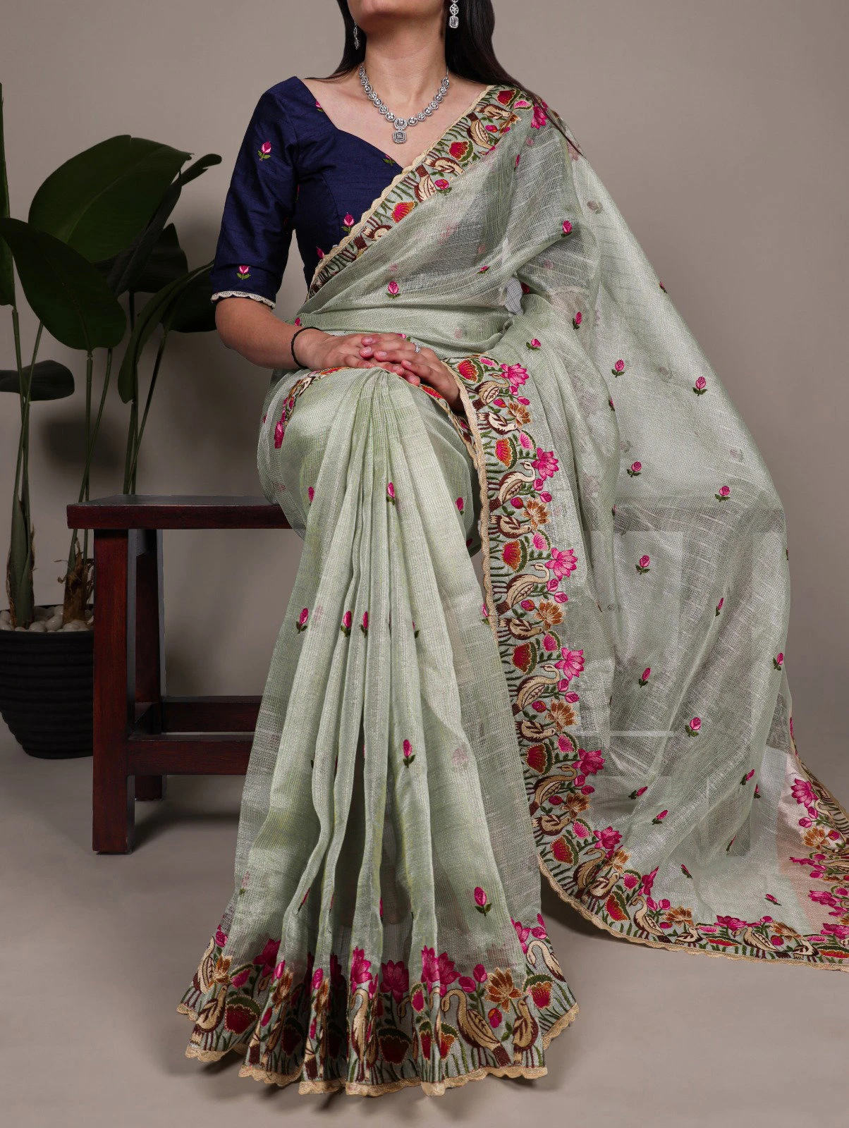 Taraa L 7400 Zari Kota Tissue Thread Embroidered Saree Collection - Image 4