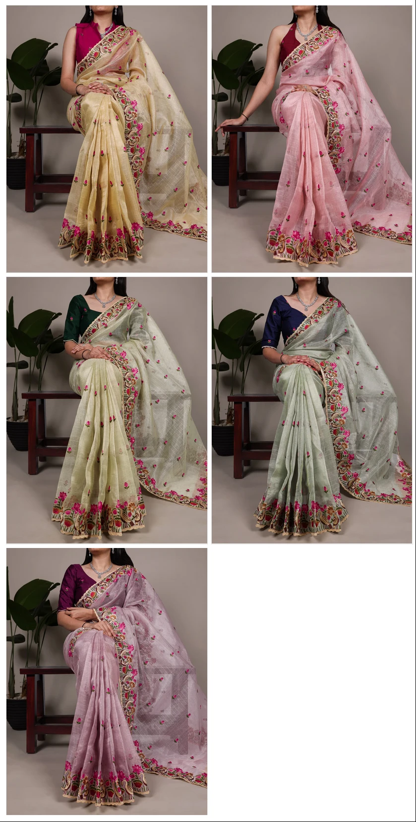 Taraa L 7400 Zari Kota Tissue Thread Embroidered Saree Collection - Image 6