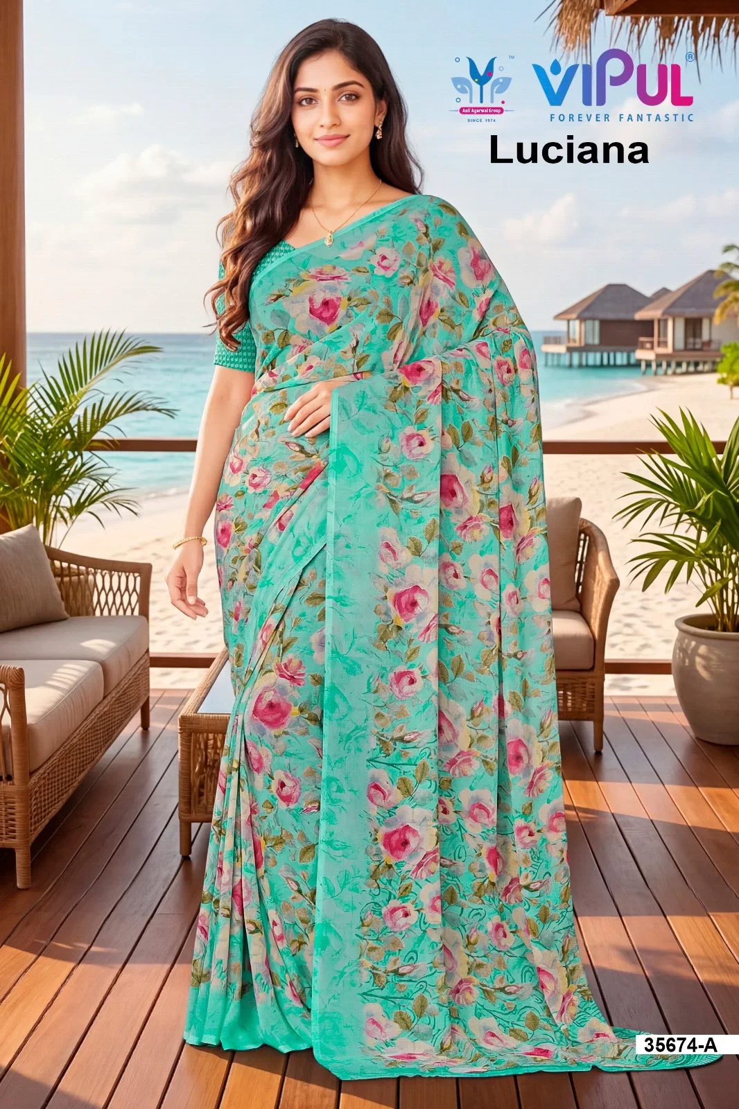 Vipul Luciana 35674 a to D Weightless Printed Saree Collection