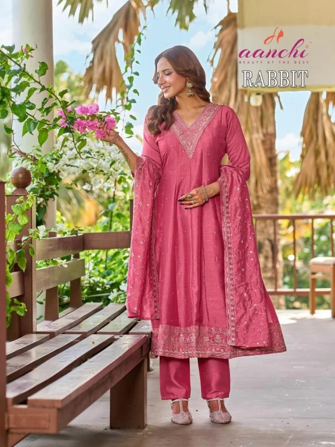 AANCHI Rabbit Vichitra Silk Suit