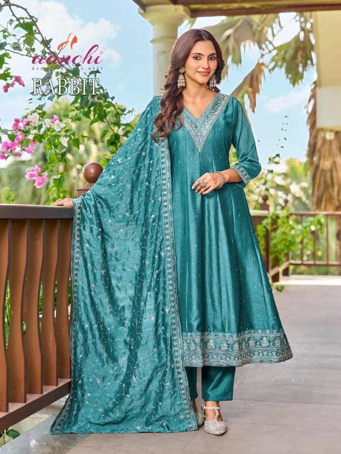AANCHI Rabbit Vichitra Silk Suit