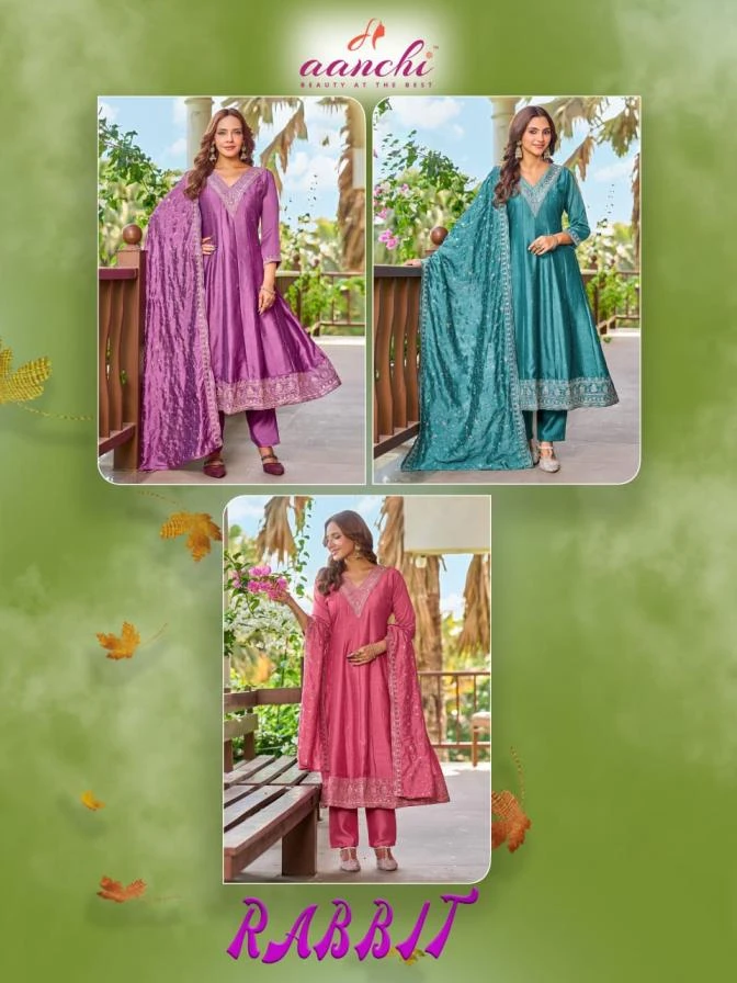 AANCHI Rabbit Vichitra Silk Suit