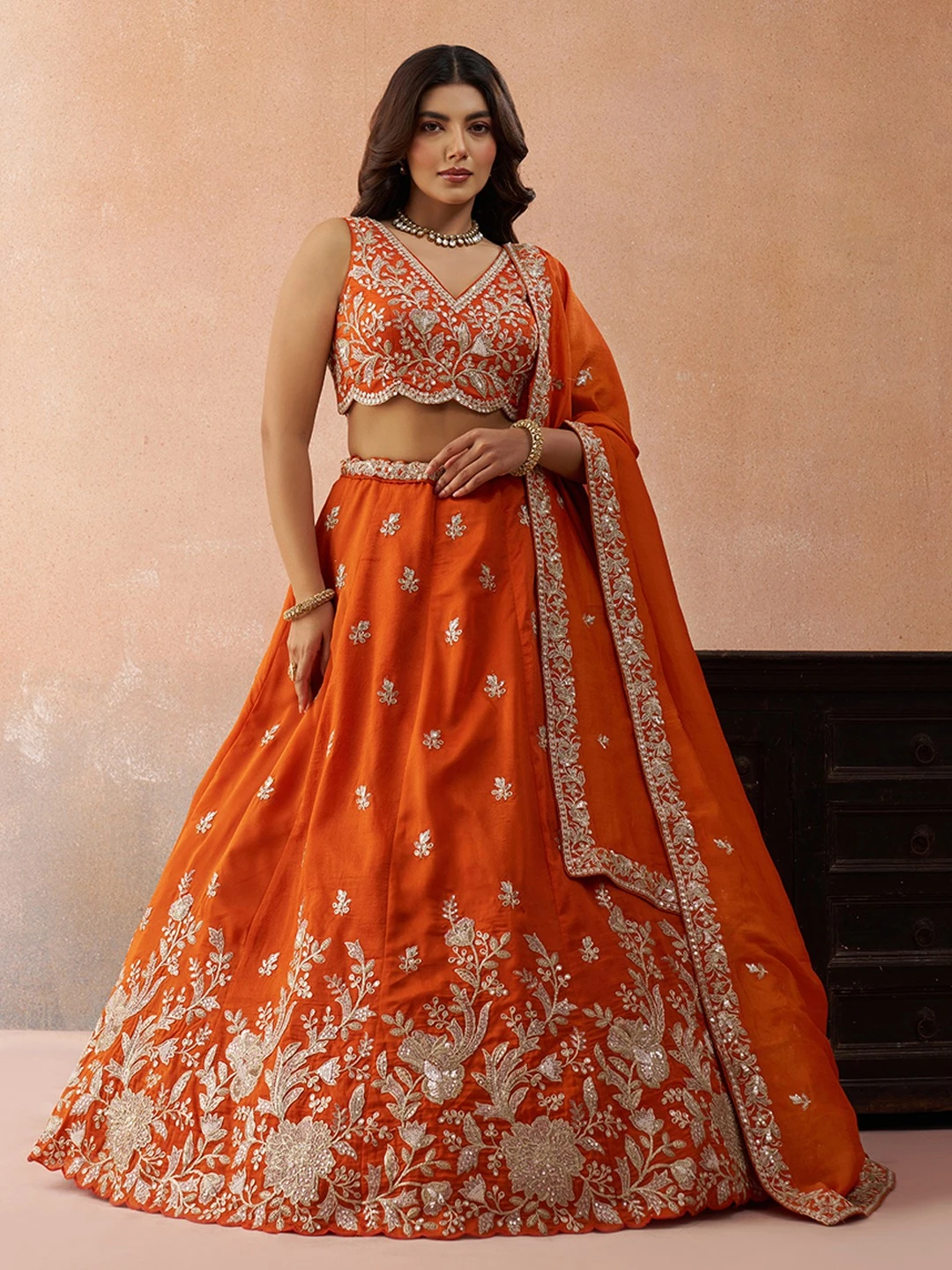 Adorn Craft 6309 Mahendi And Orange Lehenga Choli