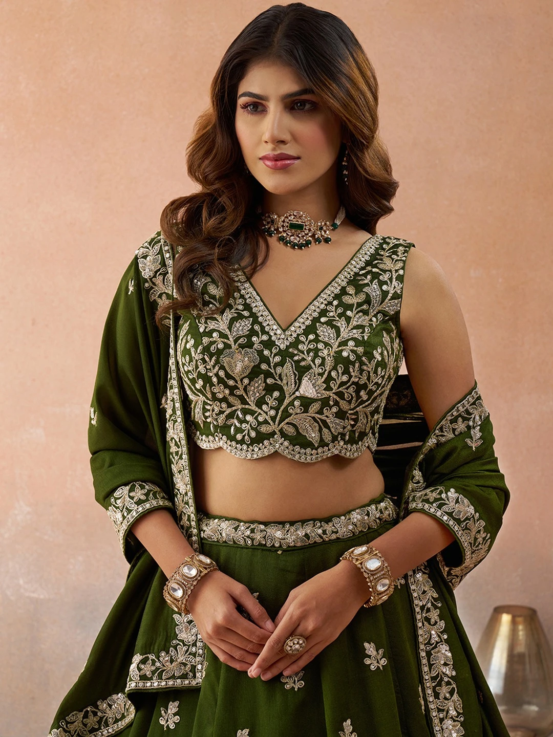 Adorn Craft 6309 Mahendi And Orange Lehenga Choli