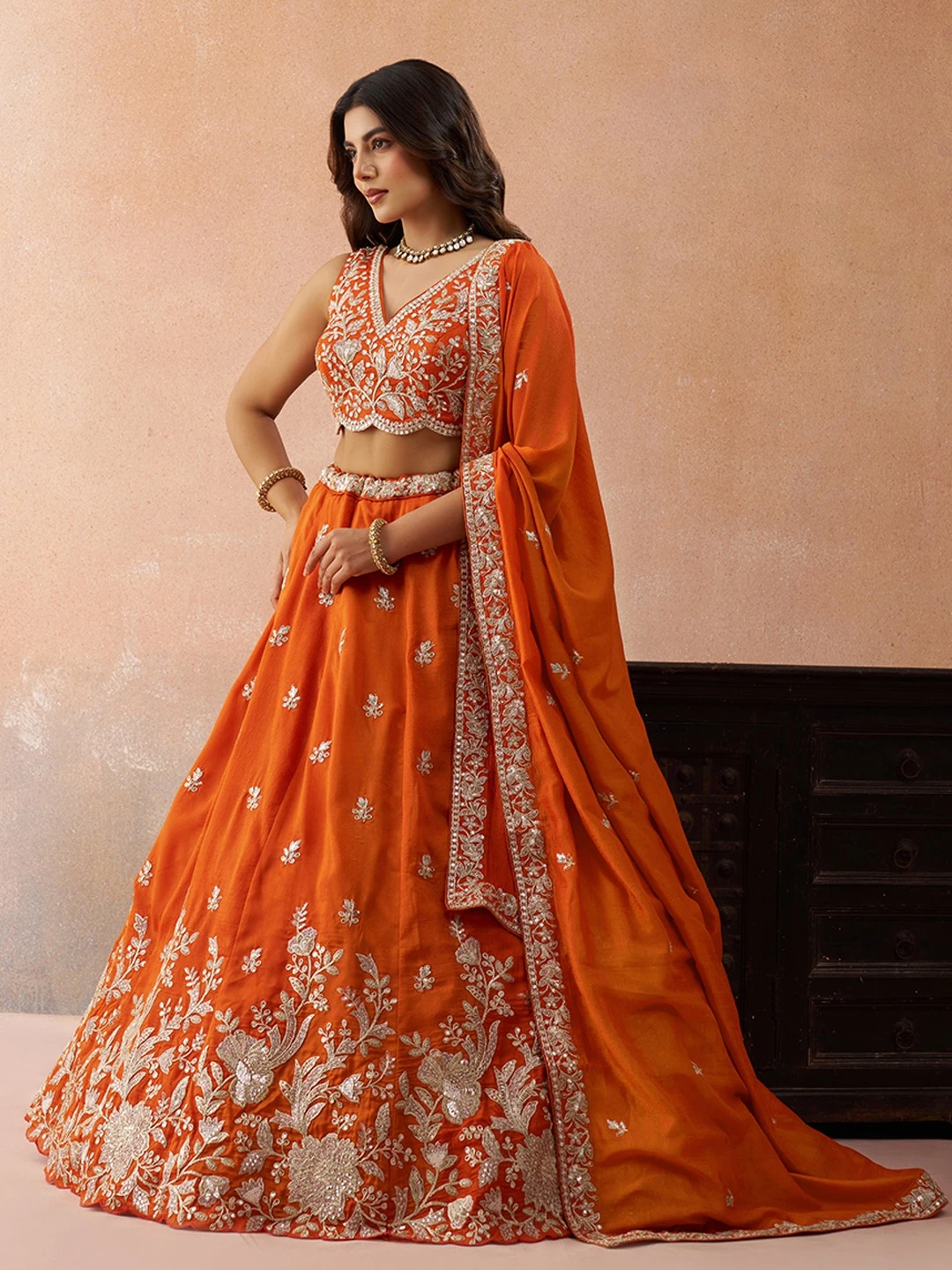 Adorn Craft 6309 Mahendi And Orange Lehenga Choli
