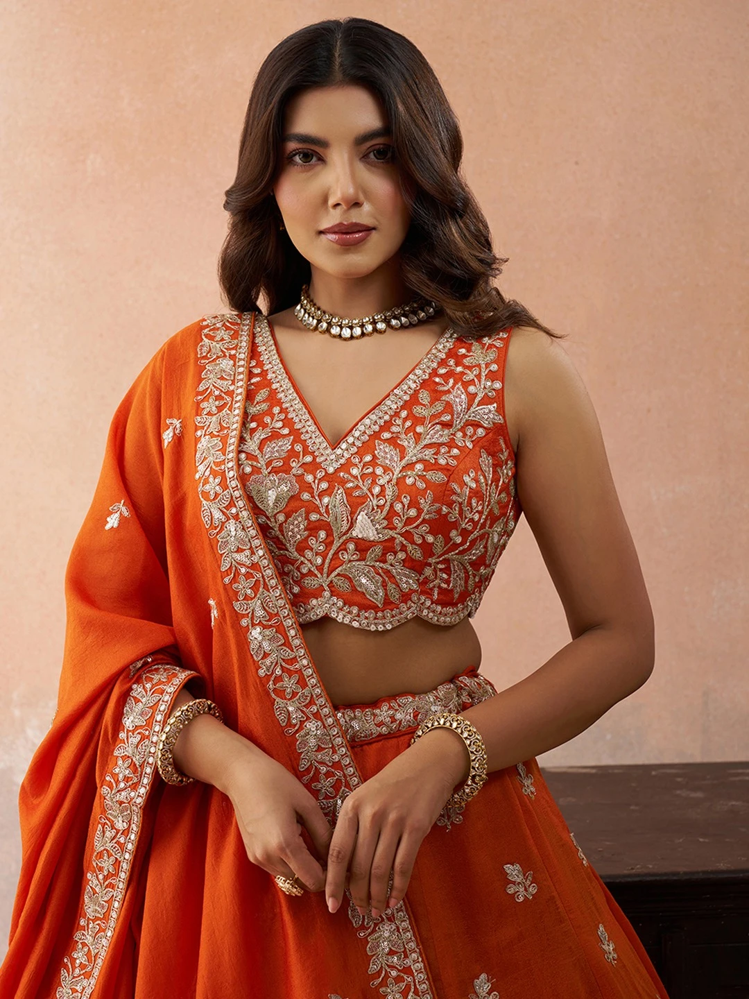 Adorn Craft 6309 Mahendi And Orange Lehenga Choli