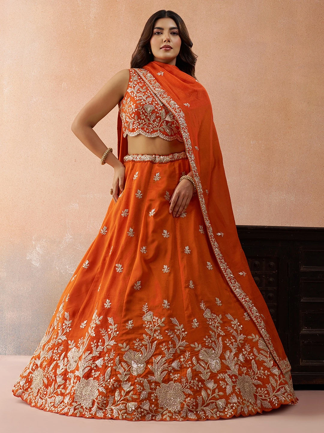 Adorn Craft 6309 Mahendi And Orange Lehenga Choli