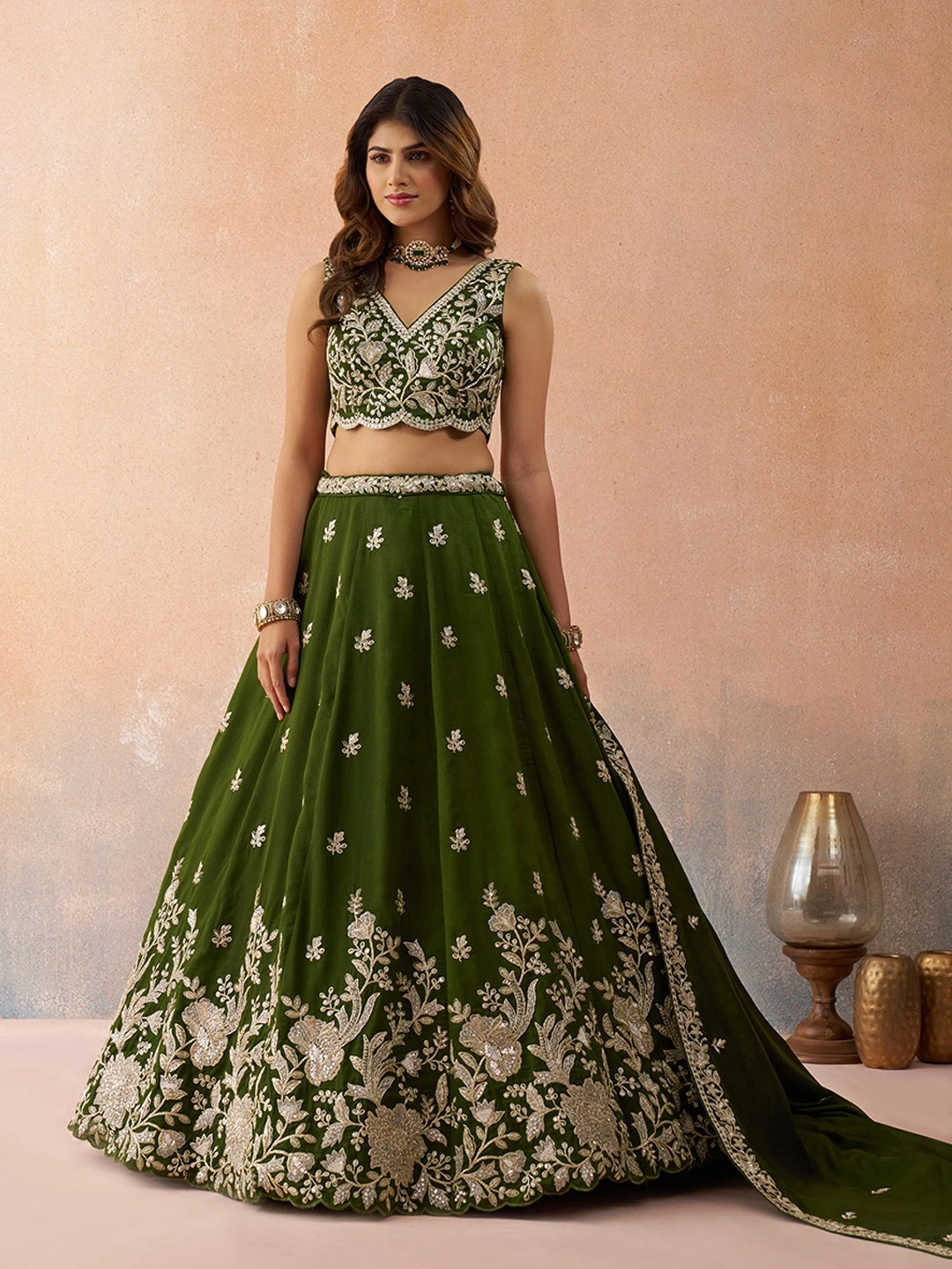 Adorn Craft 6309 Mahendi And Orange Lehenga Choli