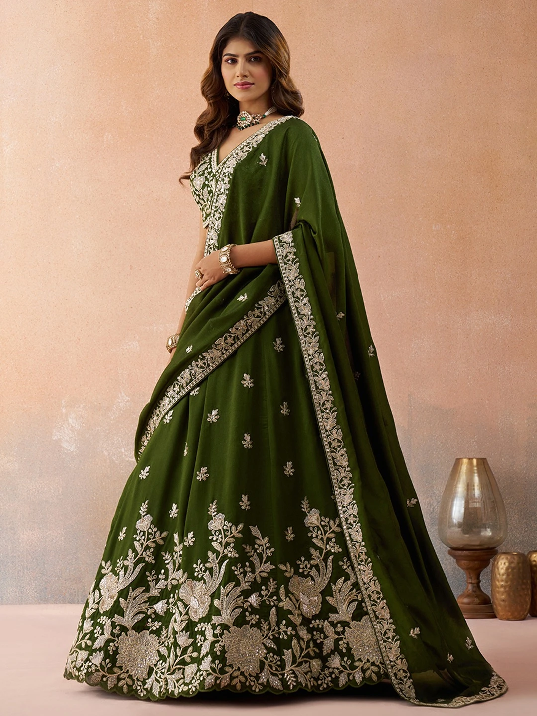 Adorn Craft 6309 Mahendi And Orange Lehenga Choli