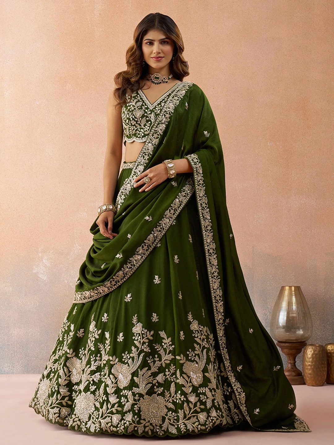 Adorn Craft 6309 Mahendi And Orange Lehenga Choli