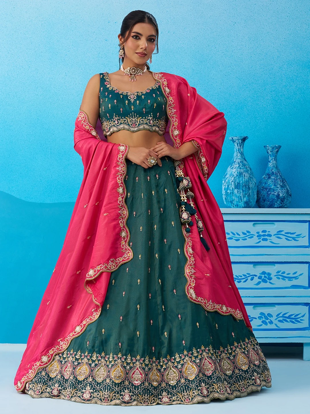 Adorn Craft 6313 Rama Pink Cream And Pink HD Lehenga Choli