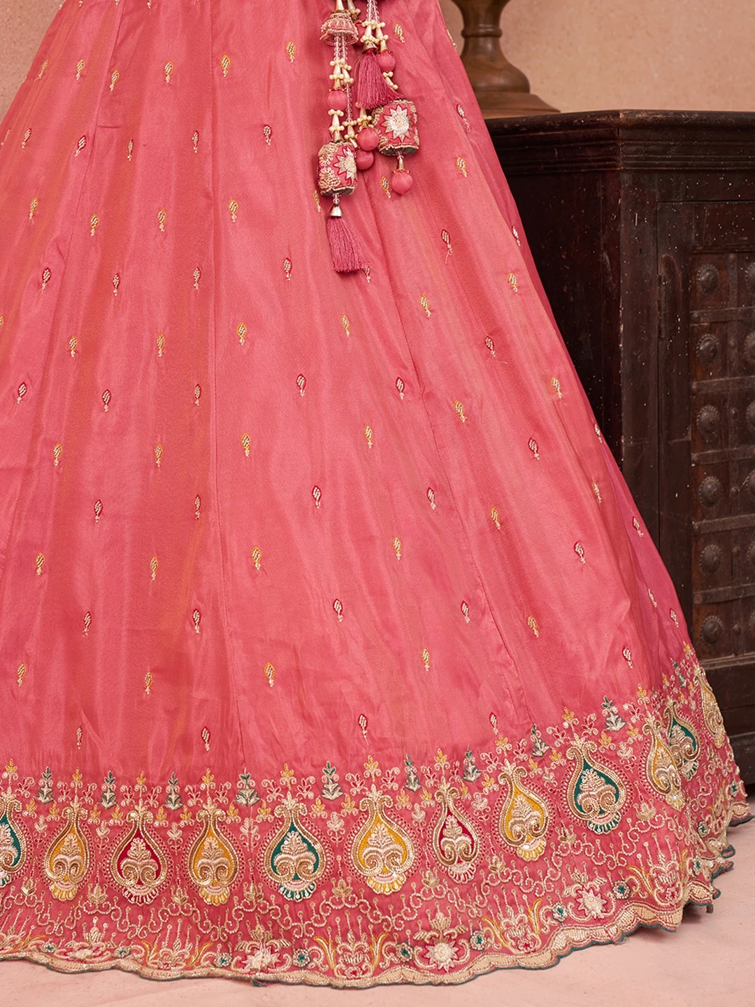 ADORN CRAFT 6313-Rama Pink Cream And Pink HD Lehenga Set