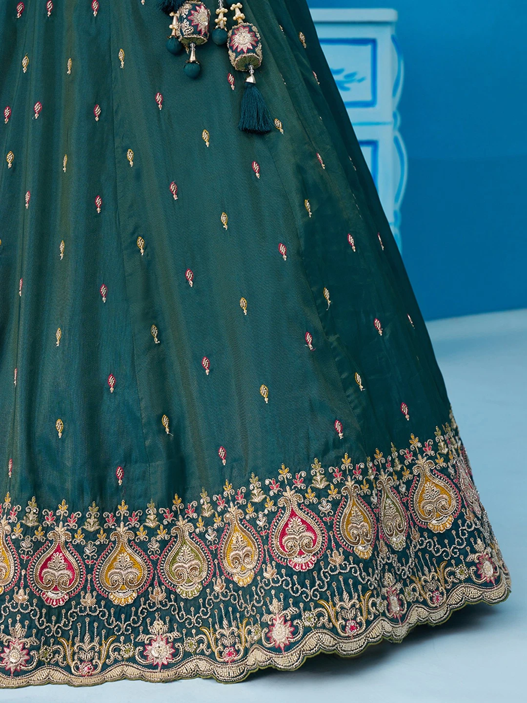 ADORN CRAFT 6313-Rama Pink Cream And Pink HD Lehenga Set