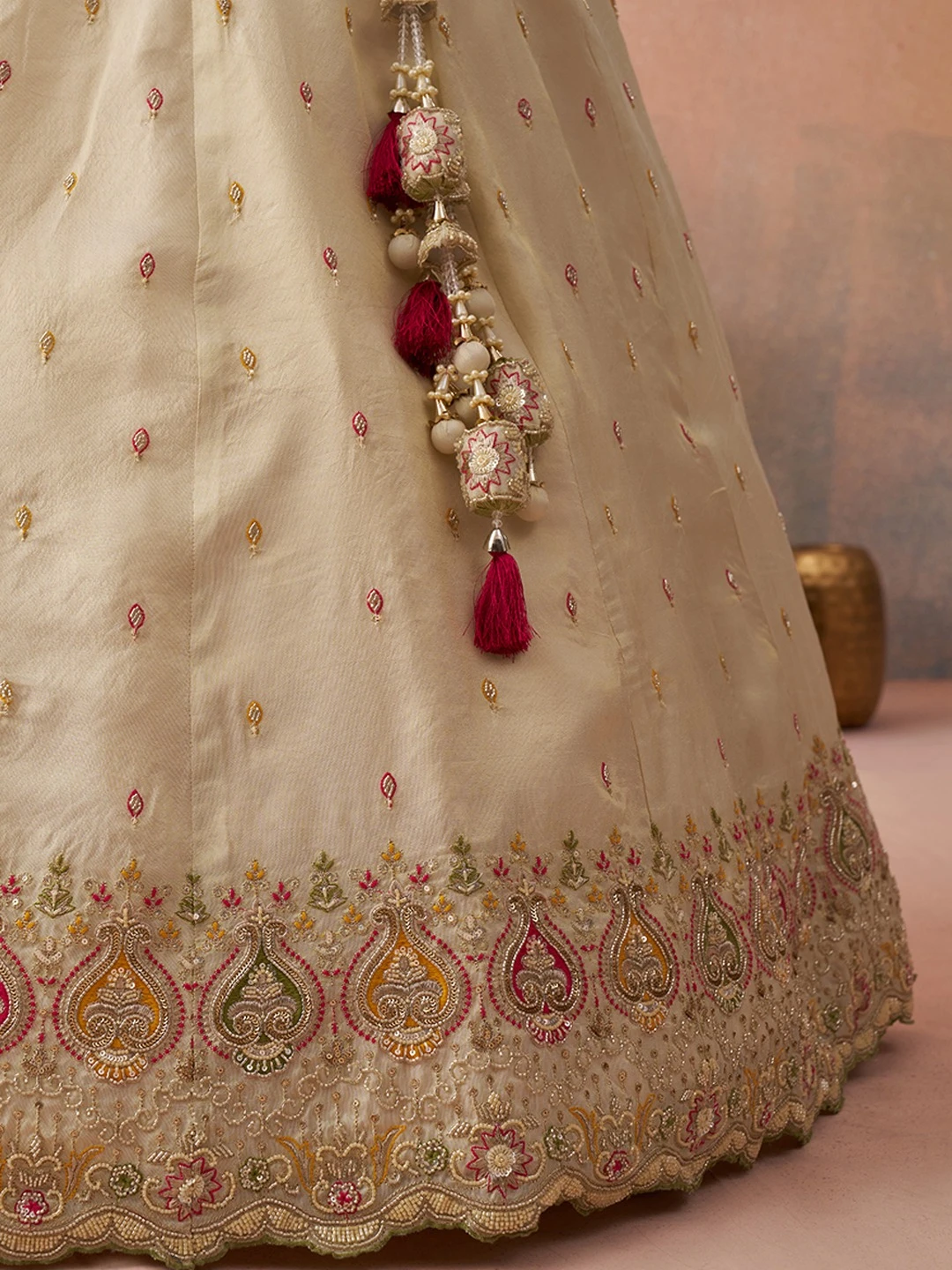 ADORN CRAFT 6313-Rama Pink Cream And Pink HD Lehenga Set
