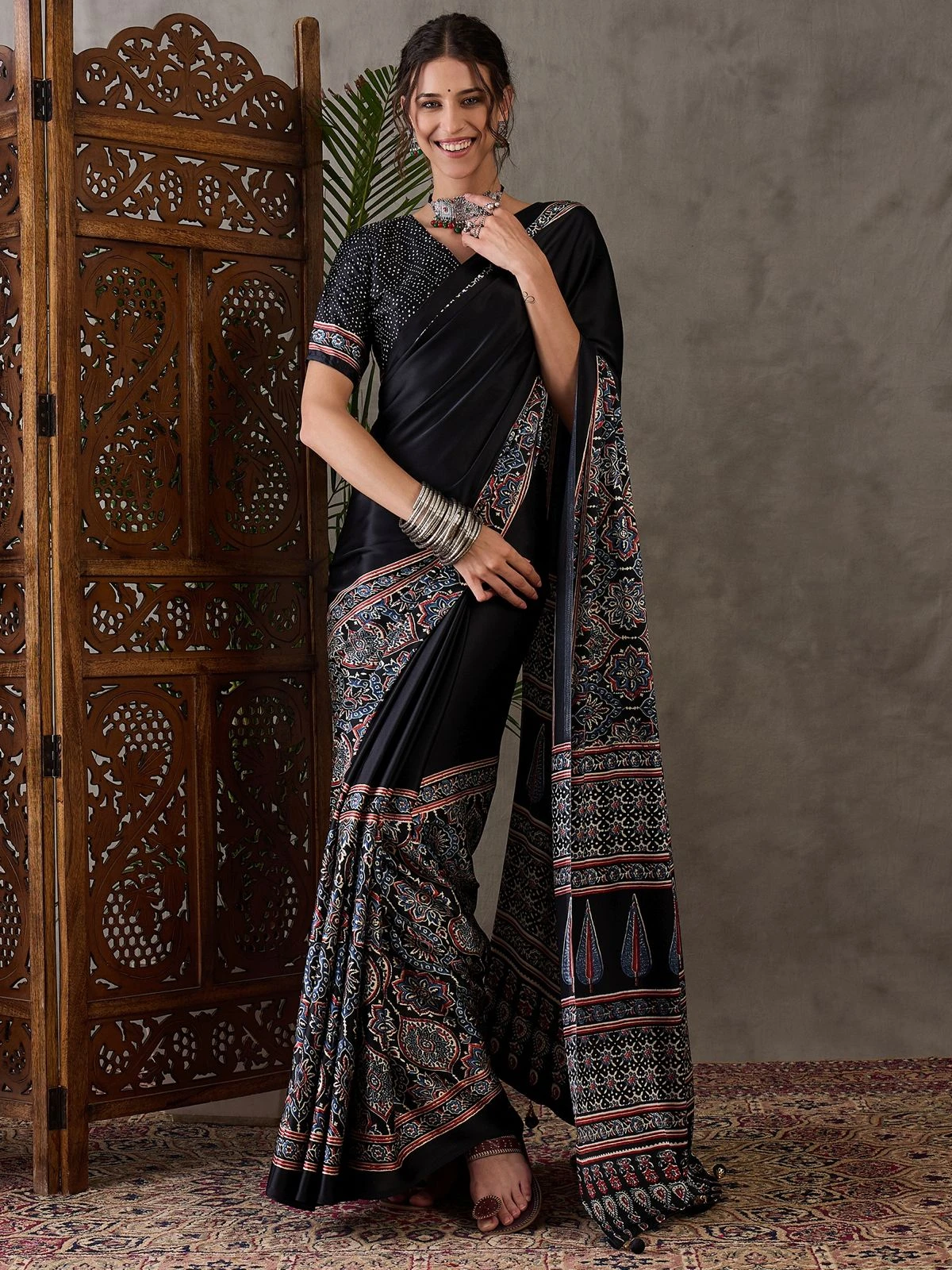 Ajrakh Lux 34 Semi Modal Silk Printed Saree Collection