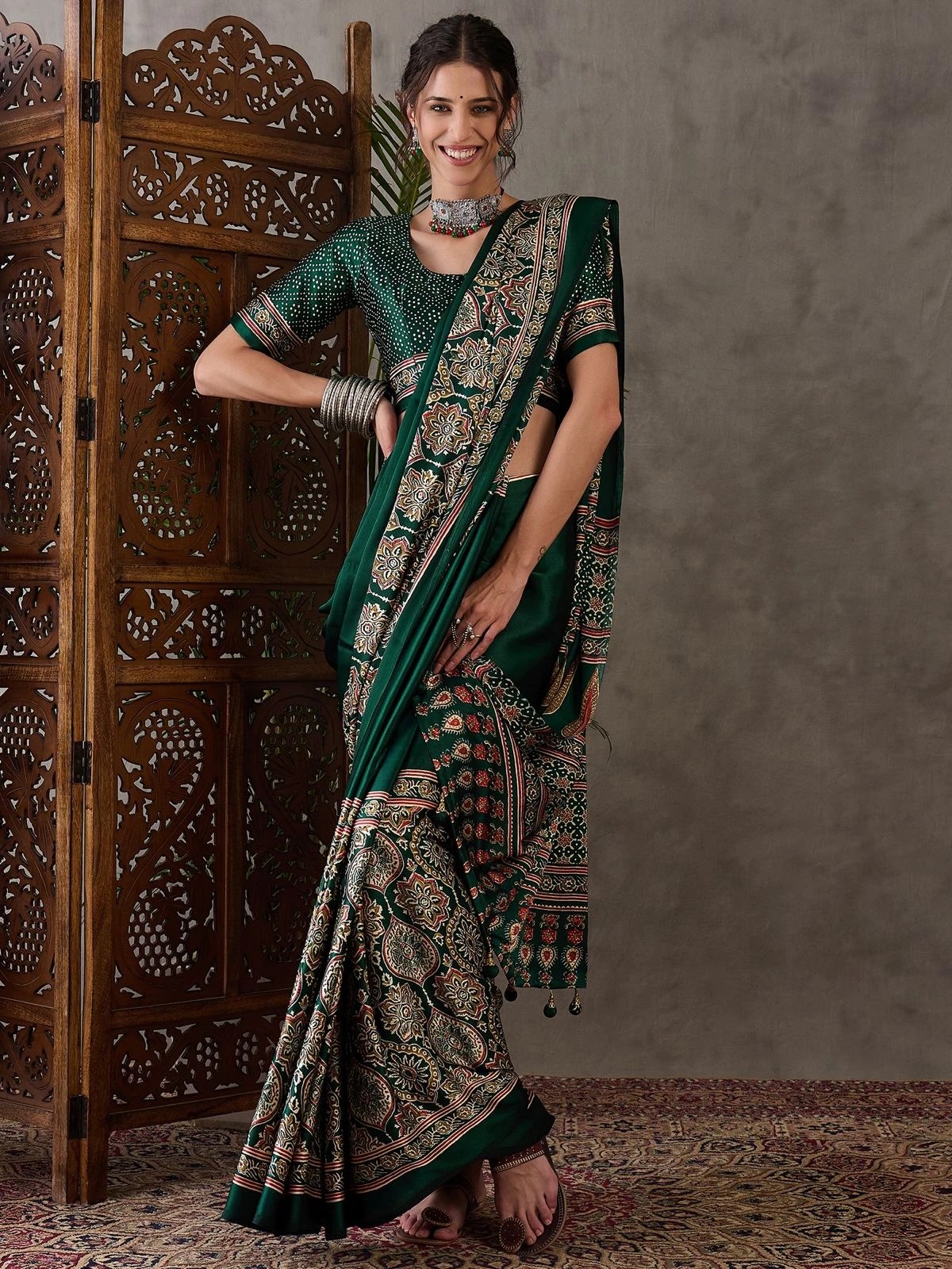 Ajrakh Lux 34 Semi Modal Silk Printed Saree Collection