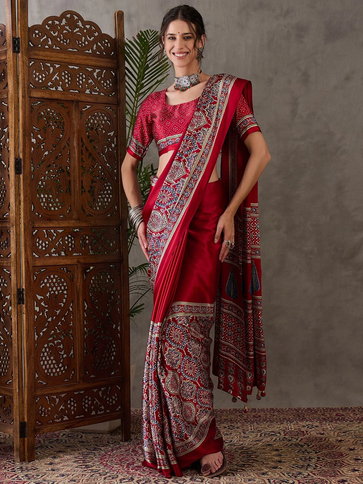 Ajrakh Lux 34 Semi Modal Silk Printed Saree Collection