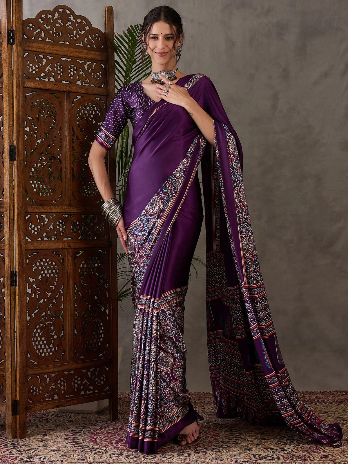 Ajrakh Lux 34 Semi Modal Silk Printed Saree Collection