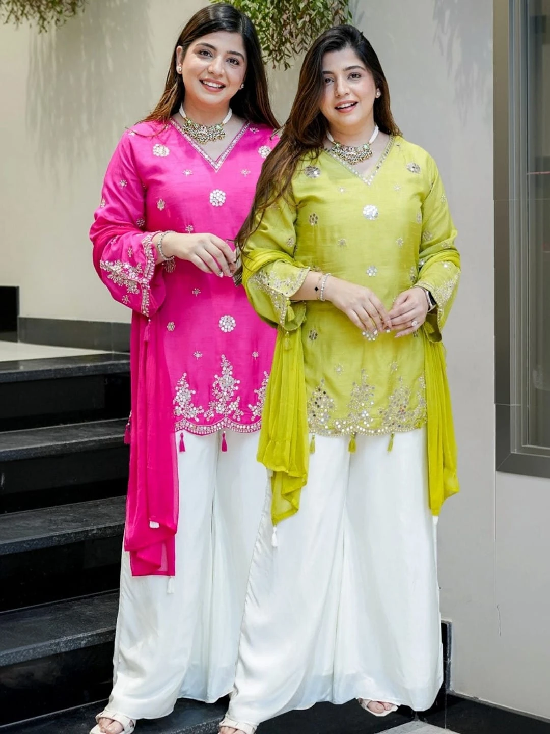 AMRANI Designer Viscose Glass Kurta Palazzo Set With Dupatta