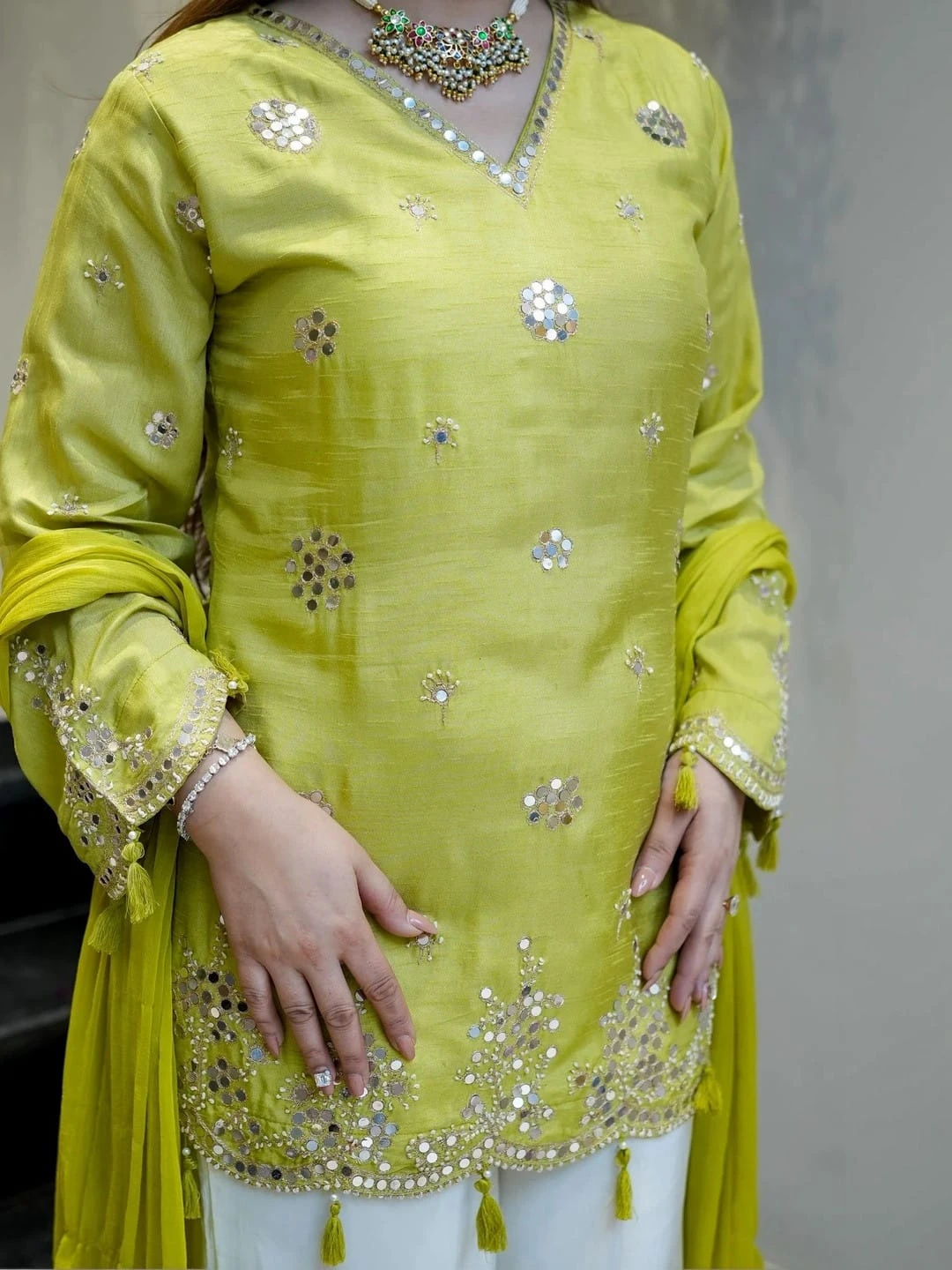 AMRANI Designer Viscose Glass Kurta Palazzo Set With Dupatta