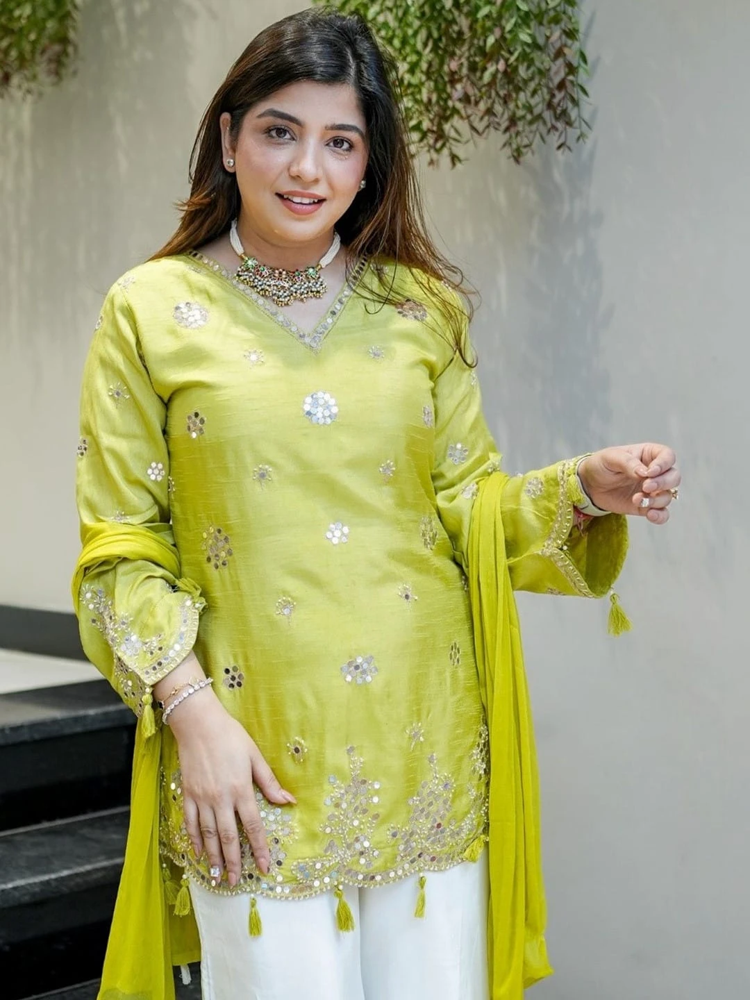 AMRANI Designer Viscose Glass Kurta Palazzo Set With Dupatta