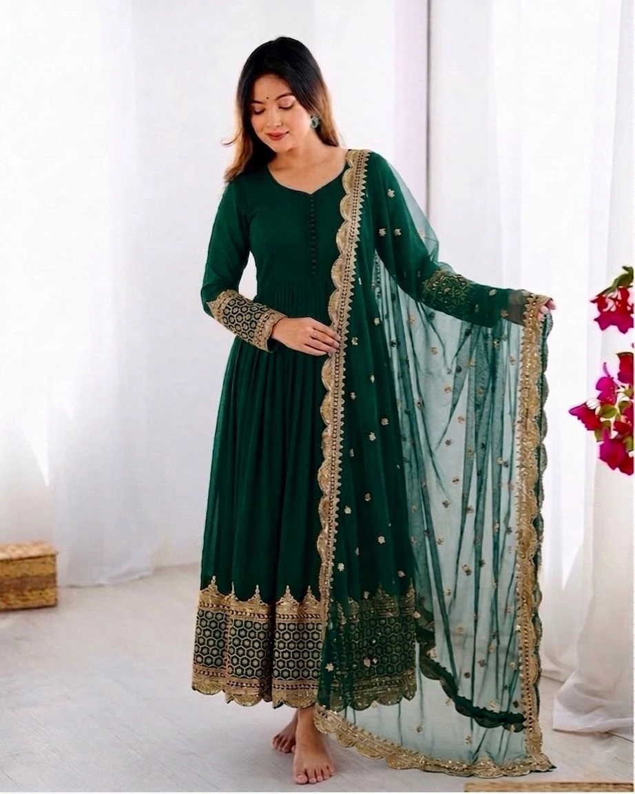 AMRANI Elegant Embroidered Sequence Designer Anarkali Set