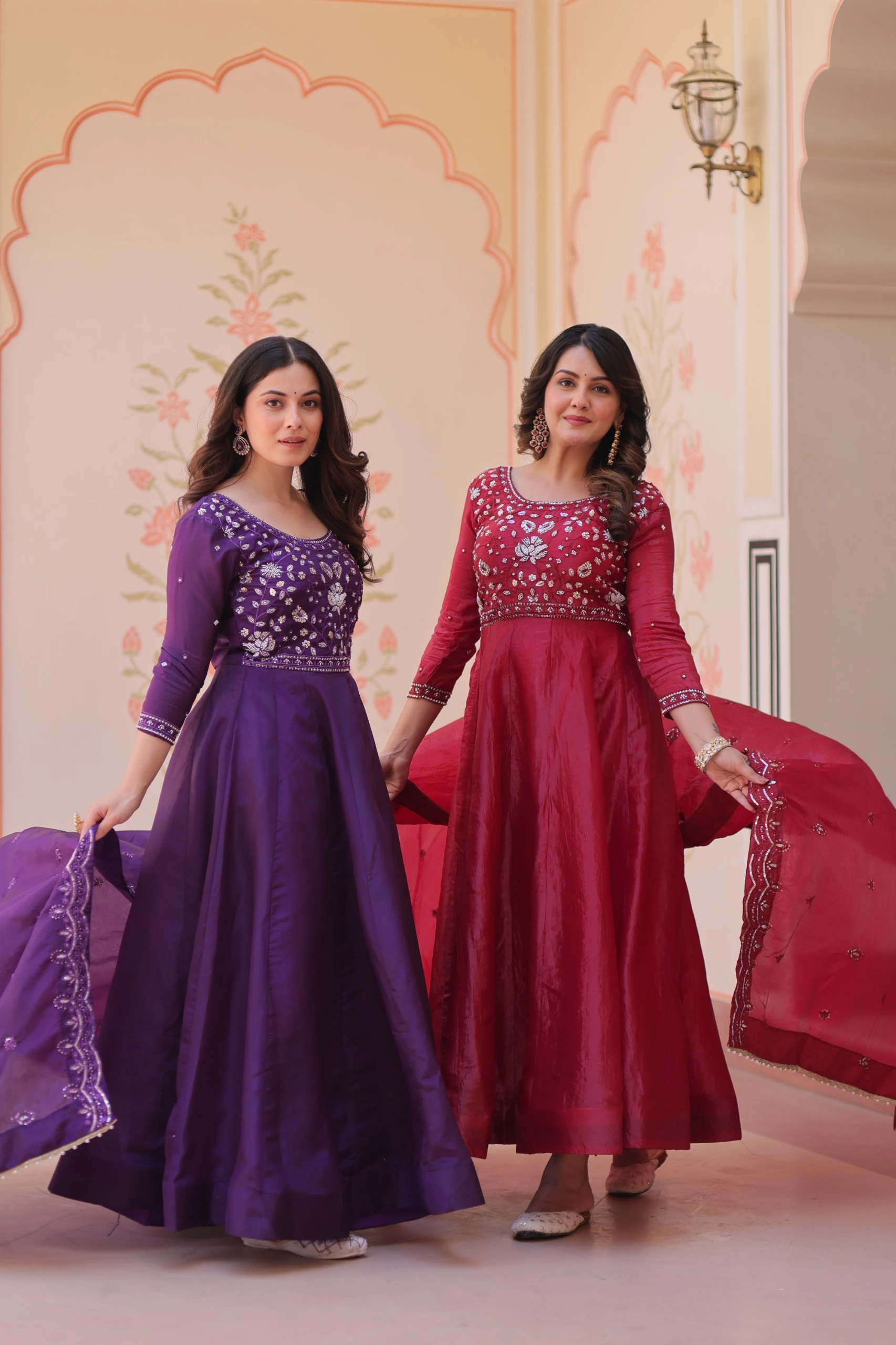 AMRANI Gold Crush Beads Embroidery Gown With Dupatta