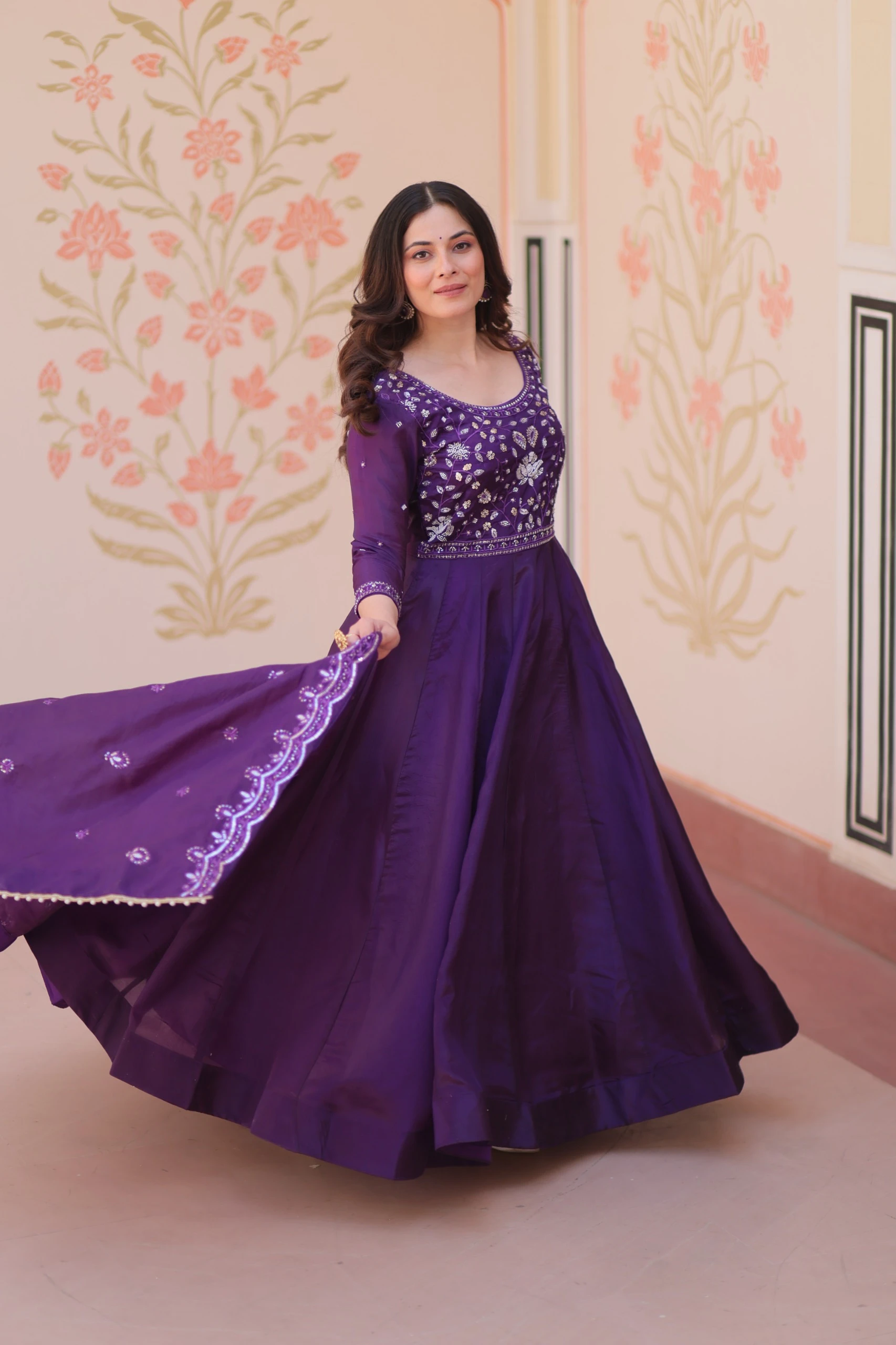 AMRANI Gold Crush Beads Embroidery Gown With Dupatta