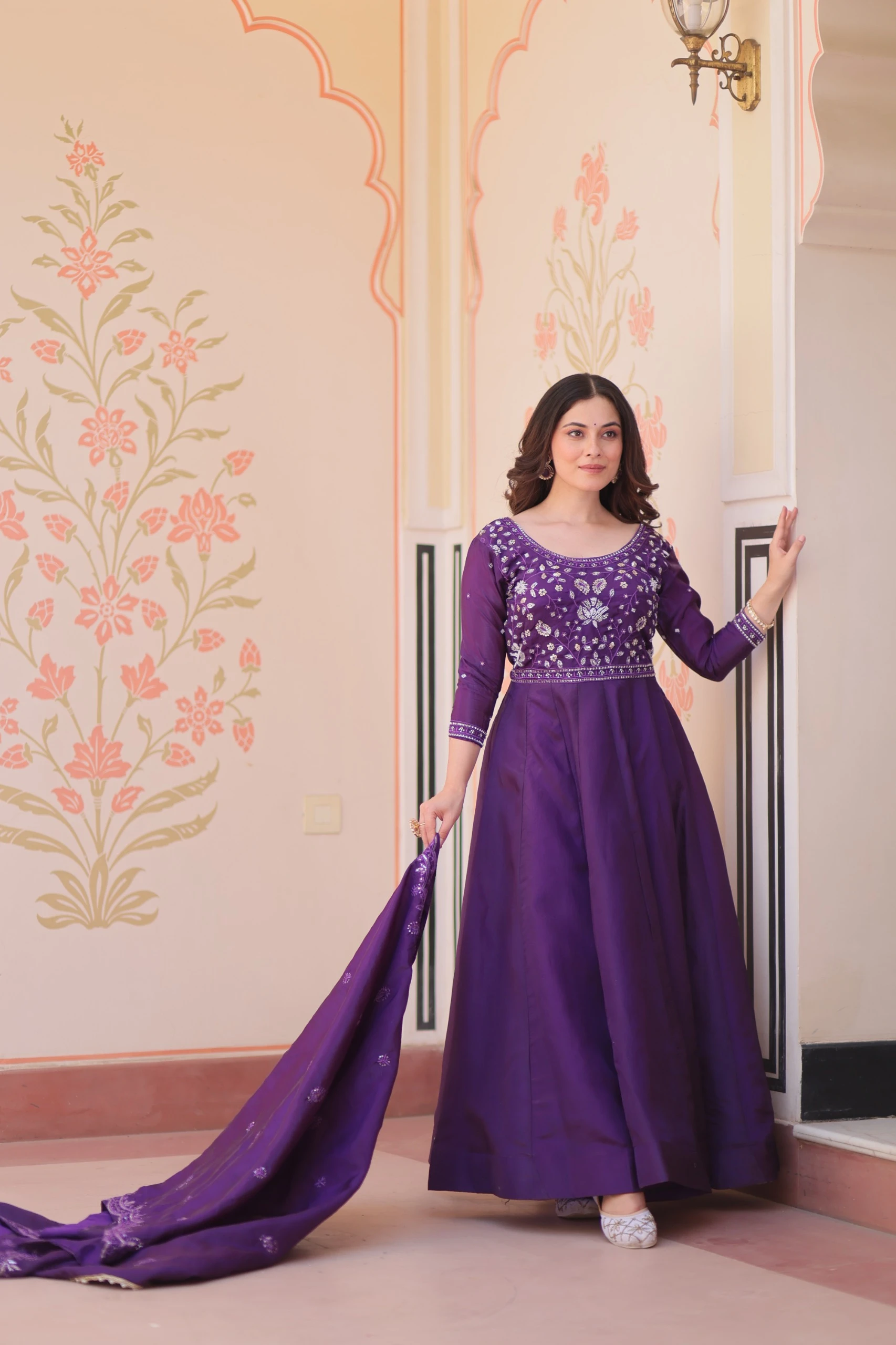AMRANI Gold Crush Beads Embroidery Gown With Dupatta