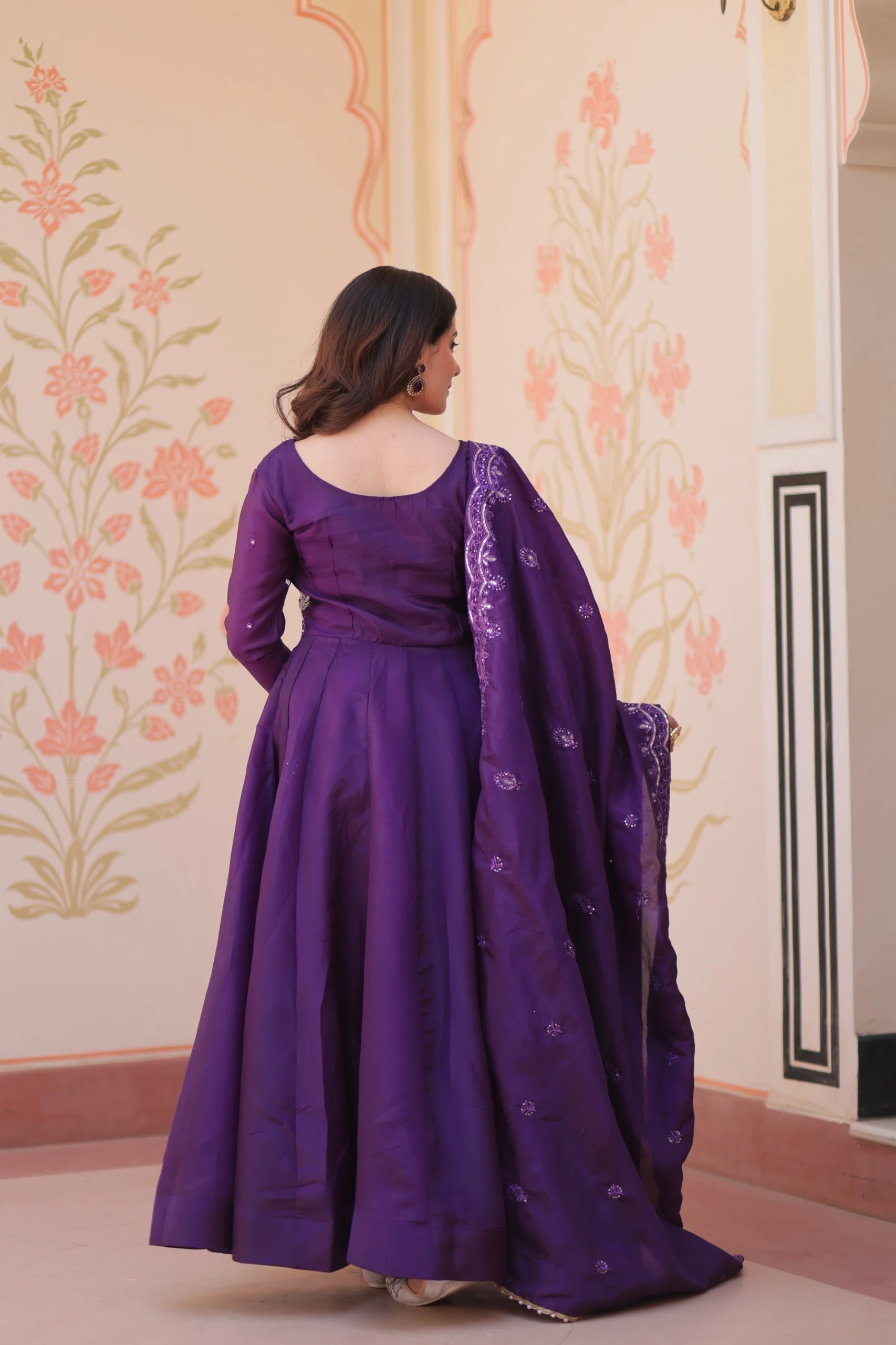 AMRANI Gold Crush Beads Embroidery Gown With Dupatta